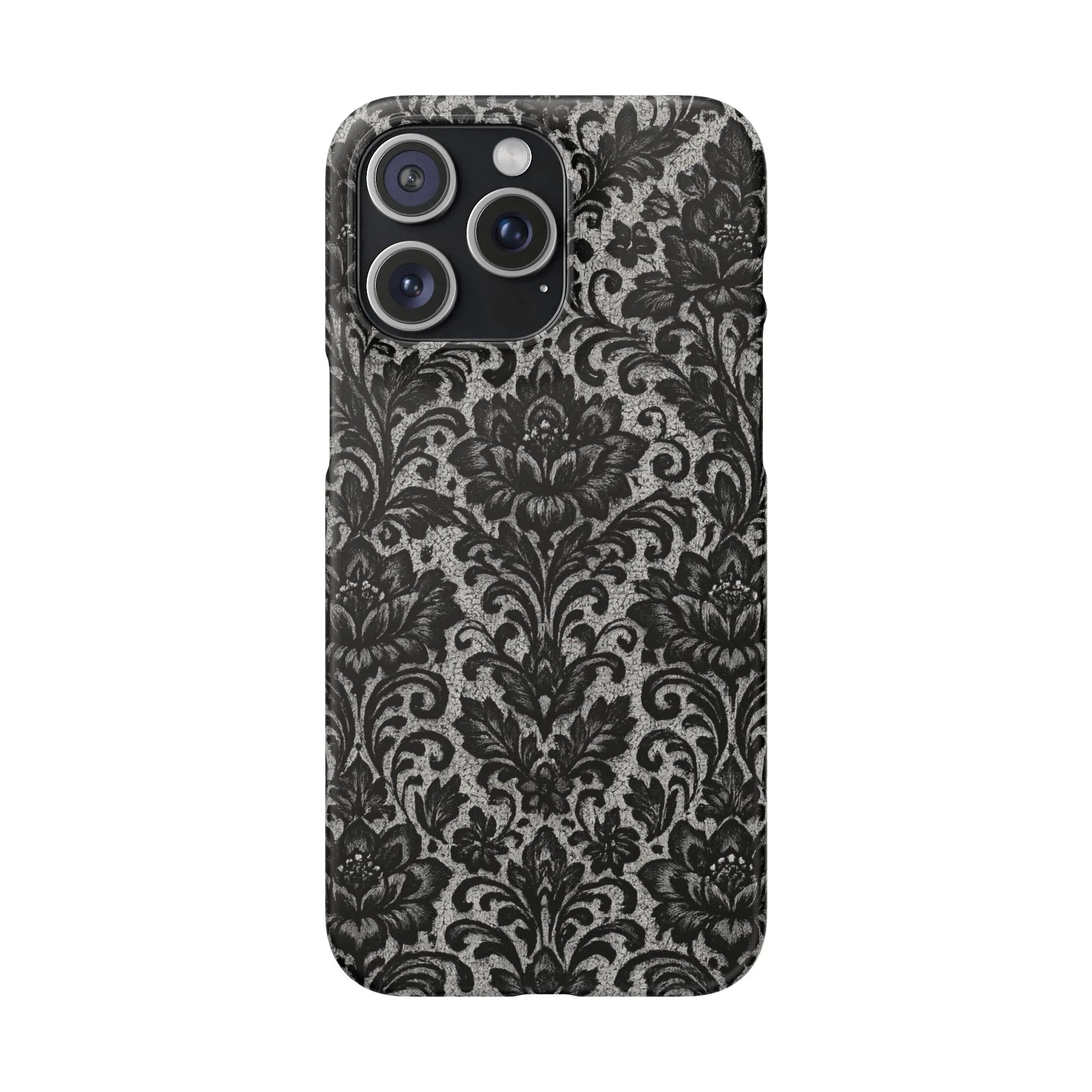Black Damask Floral Phone Case for iPhone 11-17 and Galaxy S20-S25 - KARARMDESIGN