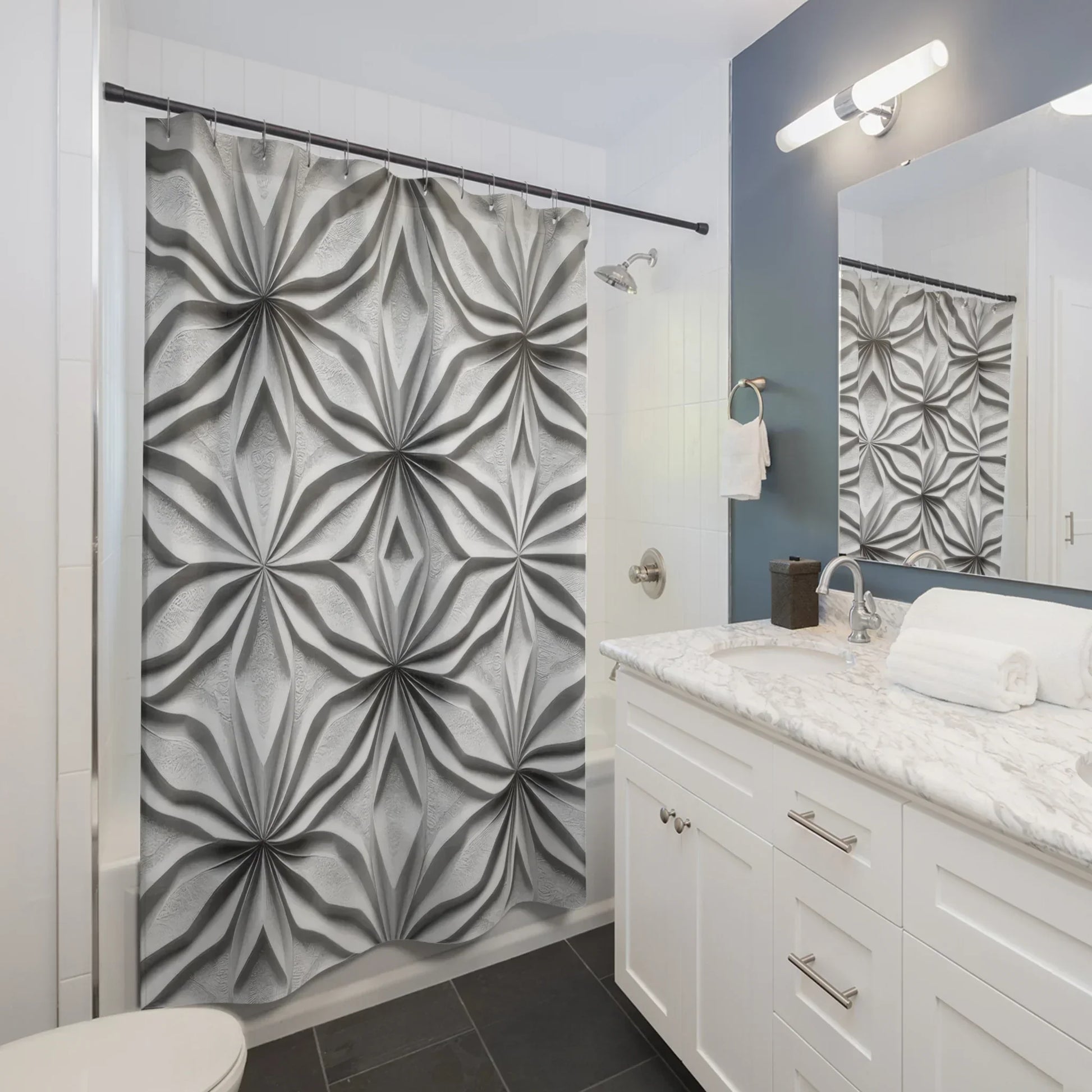 Modern Geometric Patterned Shower Curtain – Stylish Bathroom Decor - KarArmDesign