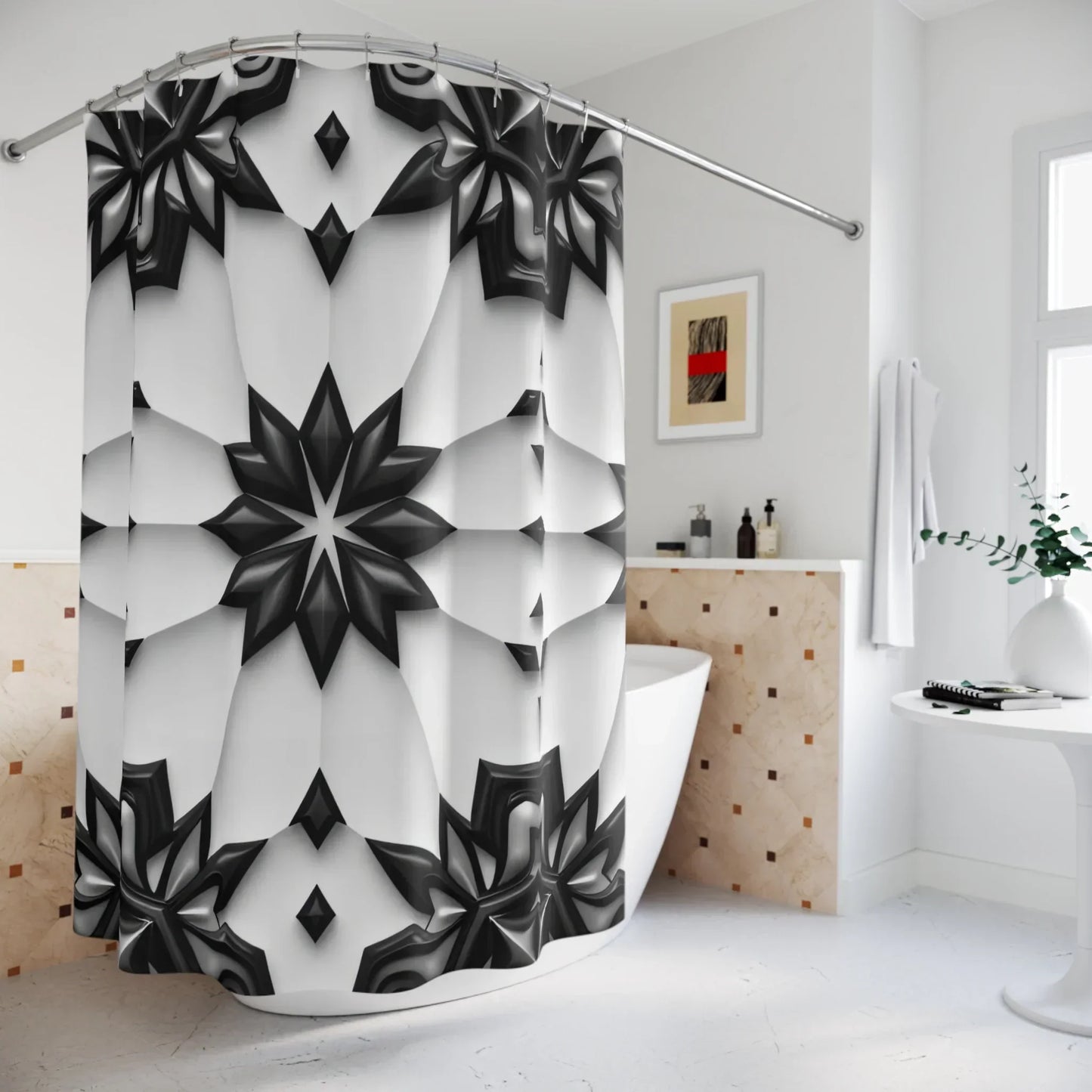 Abstract Black and White Modern Geometric Shower Curtain - KarArmDesign