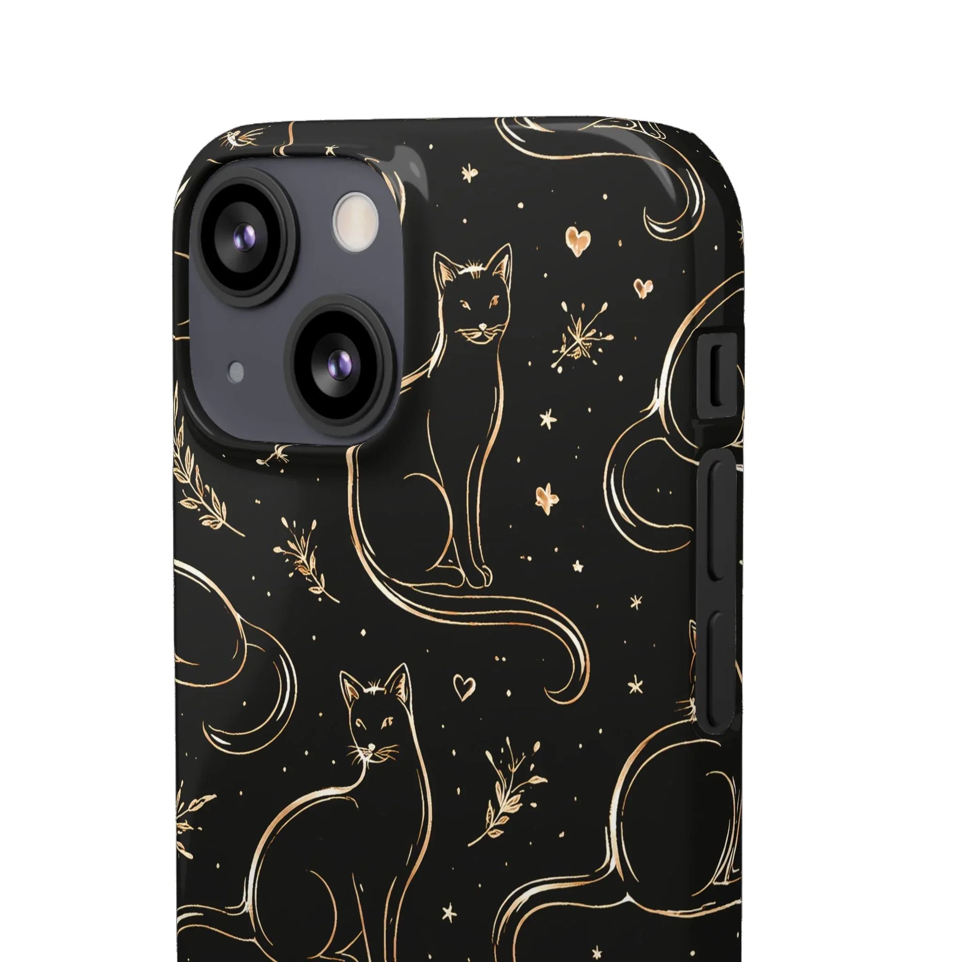 Golden Cat Pattern Phone Case for iPhone 11–17 & Galaxy S21–S25 - KARARMDESIGN