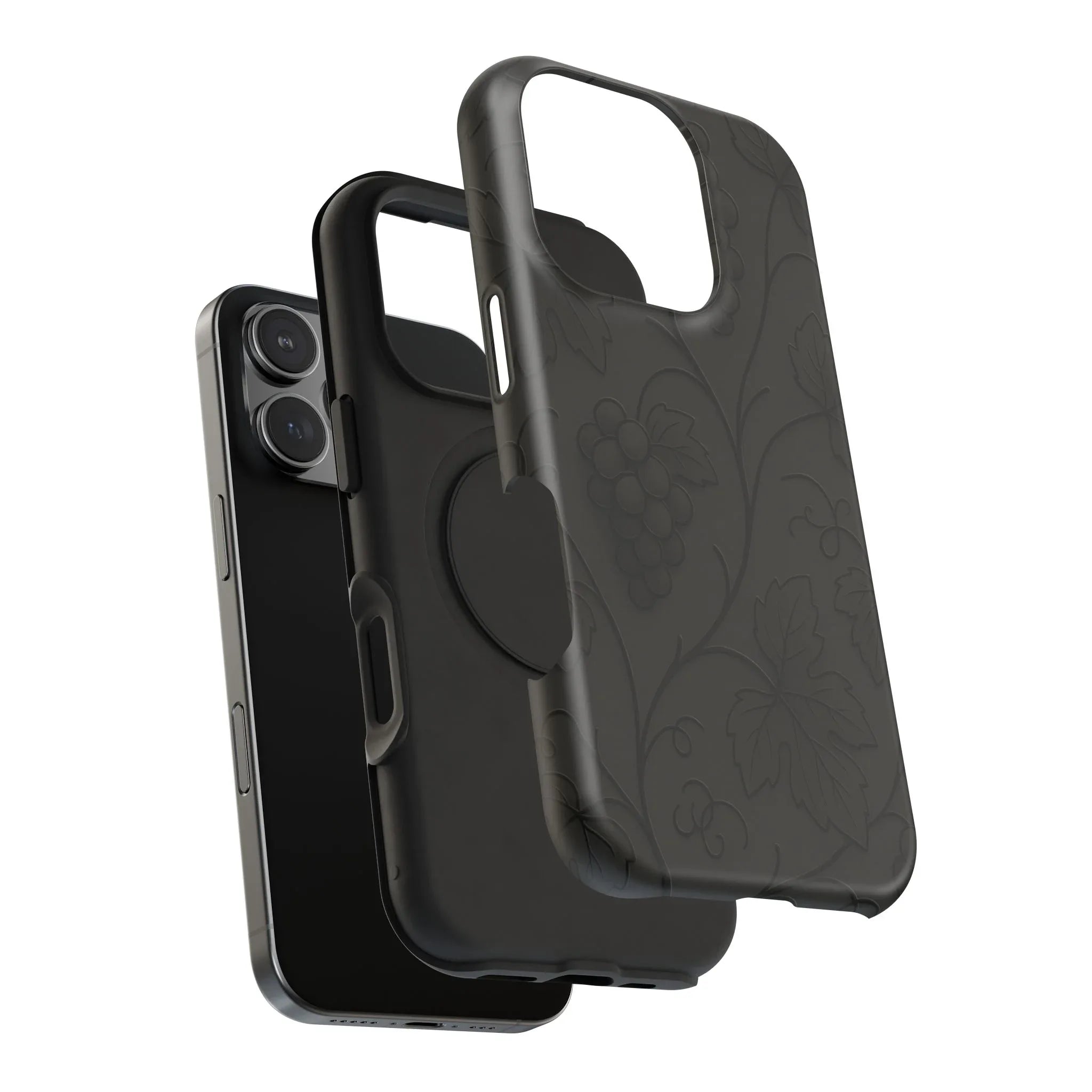 Elegant Embossed Grape Leaf Black Phone Case for iPhone and Galaxy - KARARMDESIGN