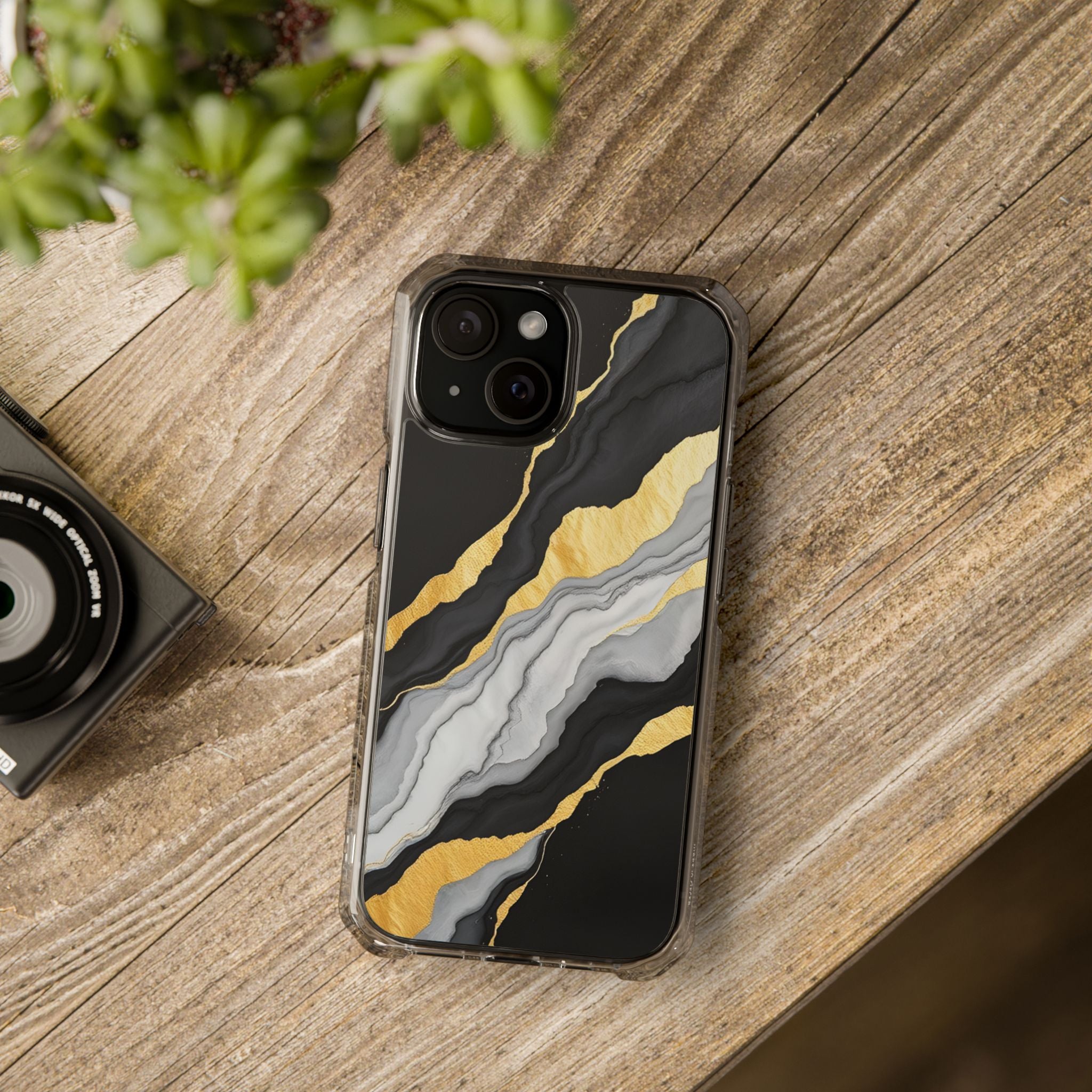 Luxury Black and Gold Marble Magnetic Phone Case for iPhone 14-17