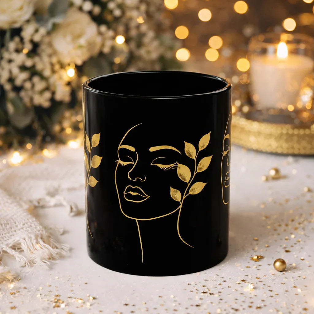 Golden Muse Mug - Black Mug (11oz, 15oz) - KARARMDESIGN