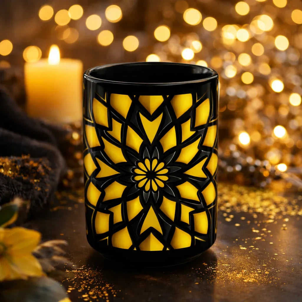 Bold Black & Yellow Geometric Modern Ceramic Mug – 15oz - KARARMDESIGN