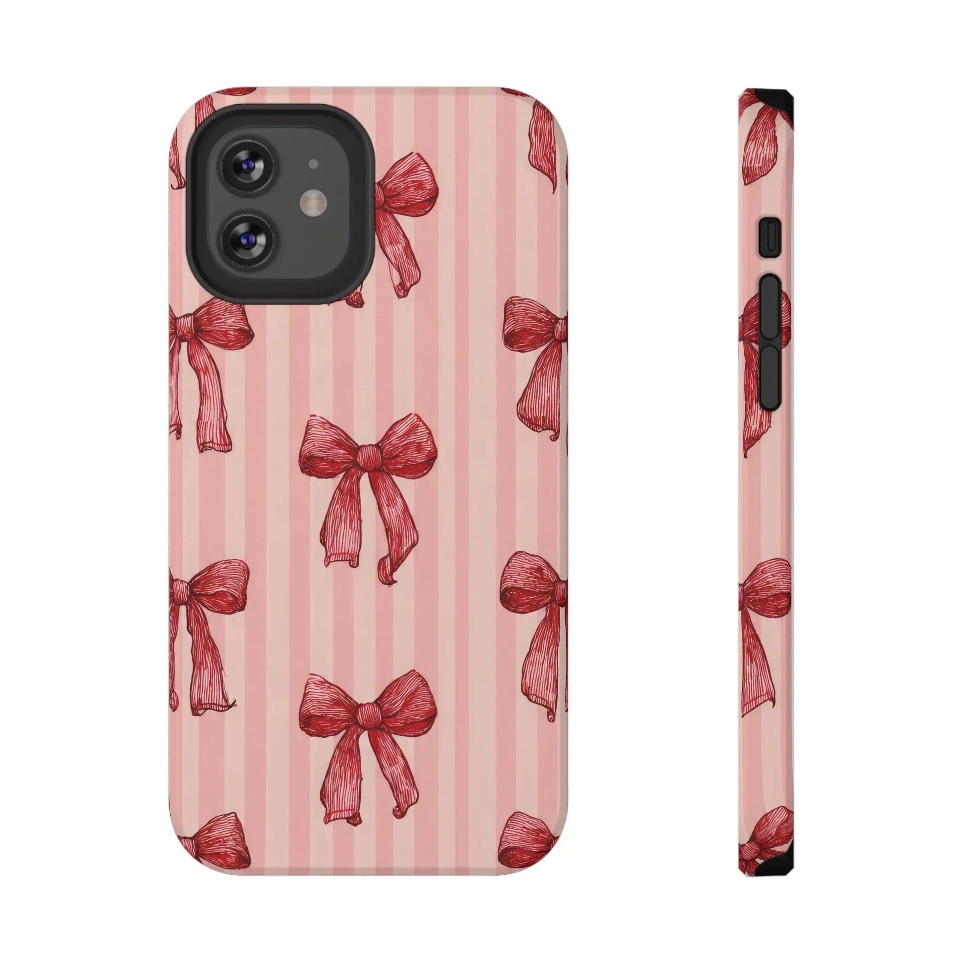 Red Bow Stripe Phone Case for iPhone 11-17 & Galaxy S21-S22 - KARARMDESIGN