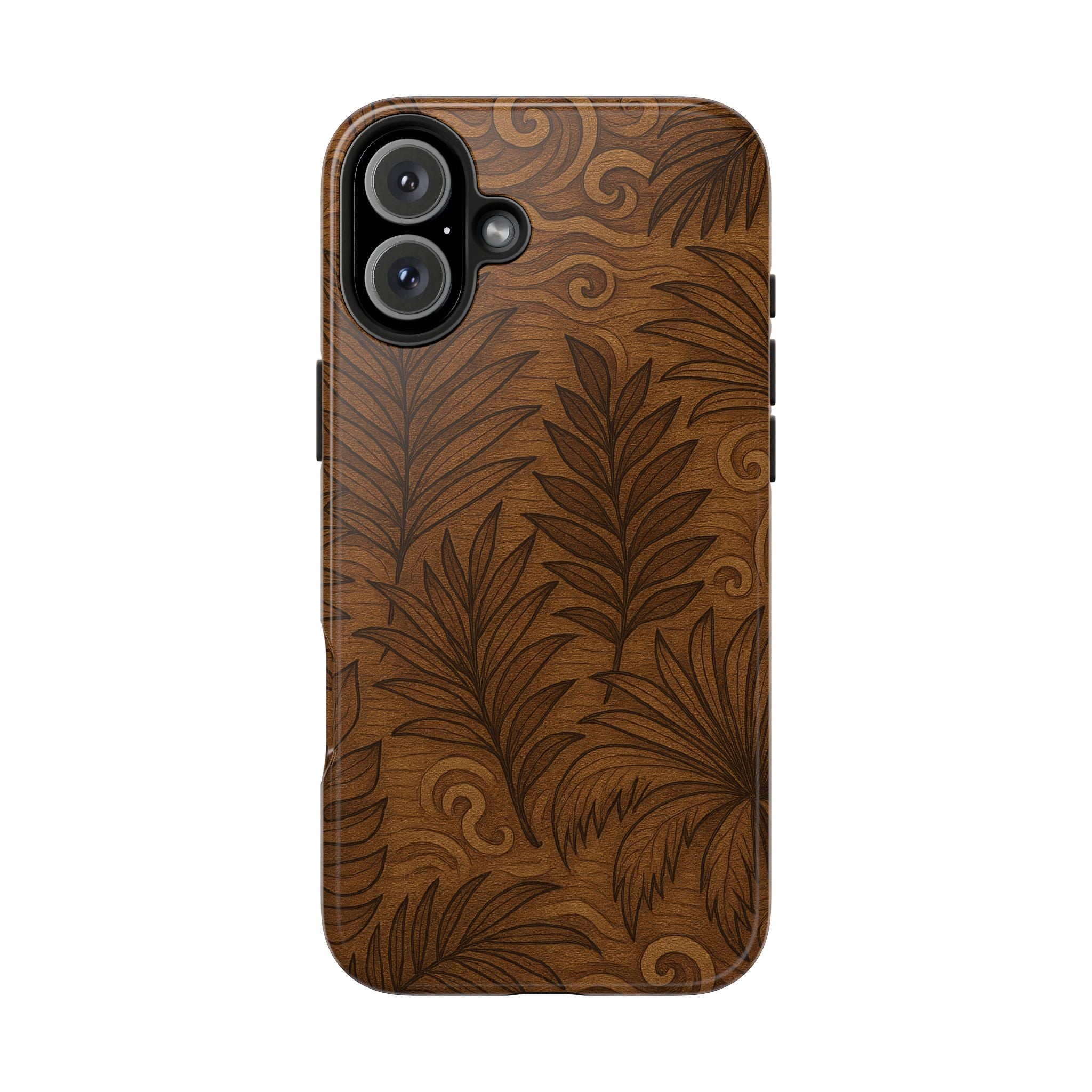 Wood Leaf Armor Phone Case for iPhone 11–17 & Galaxy S21–S26