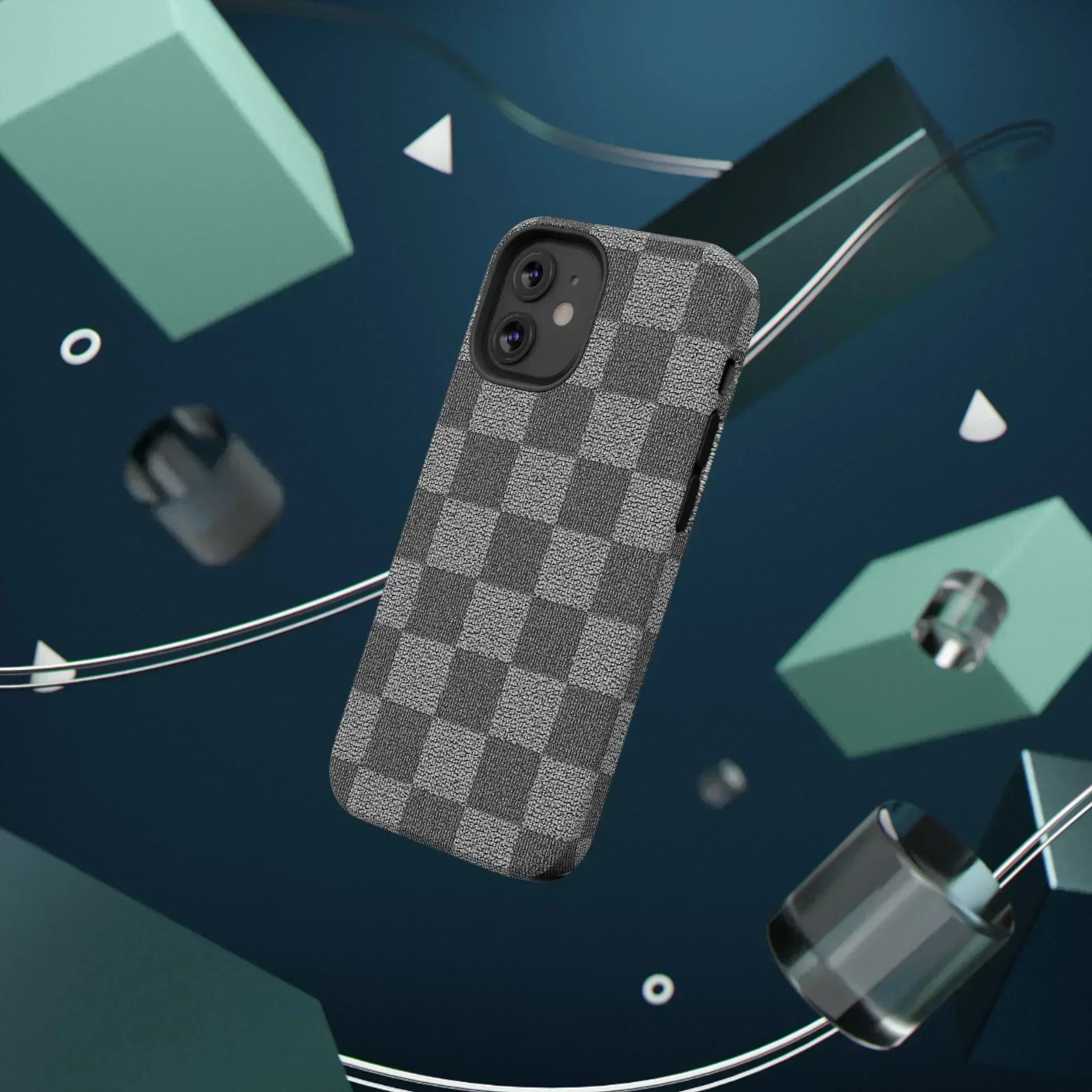 Gray Checkered Phone Case for iPhone 12-16 and Galaxy S21-S22 - KARARMDESIGN