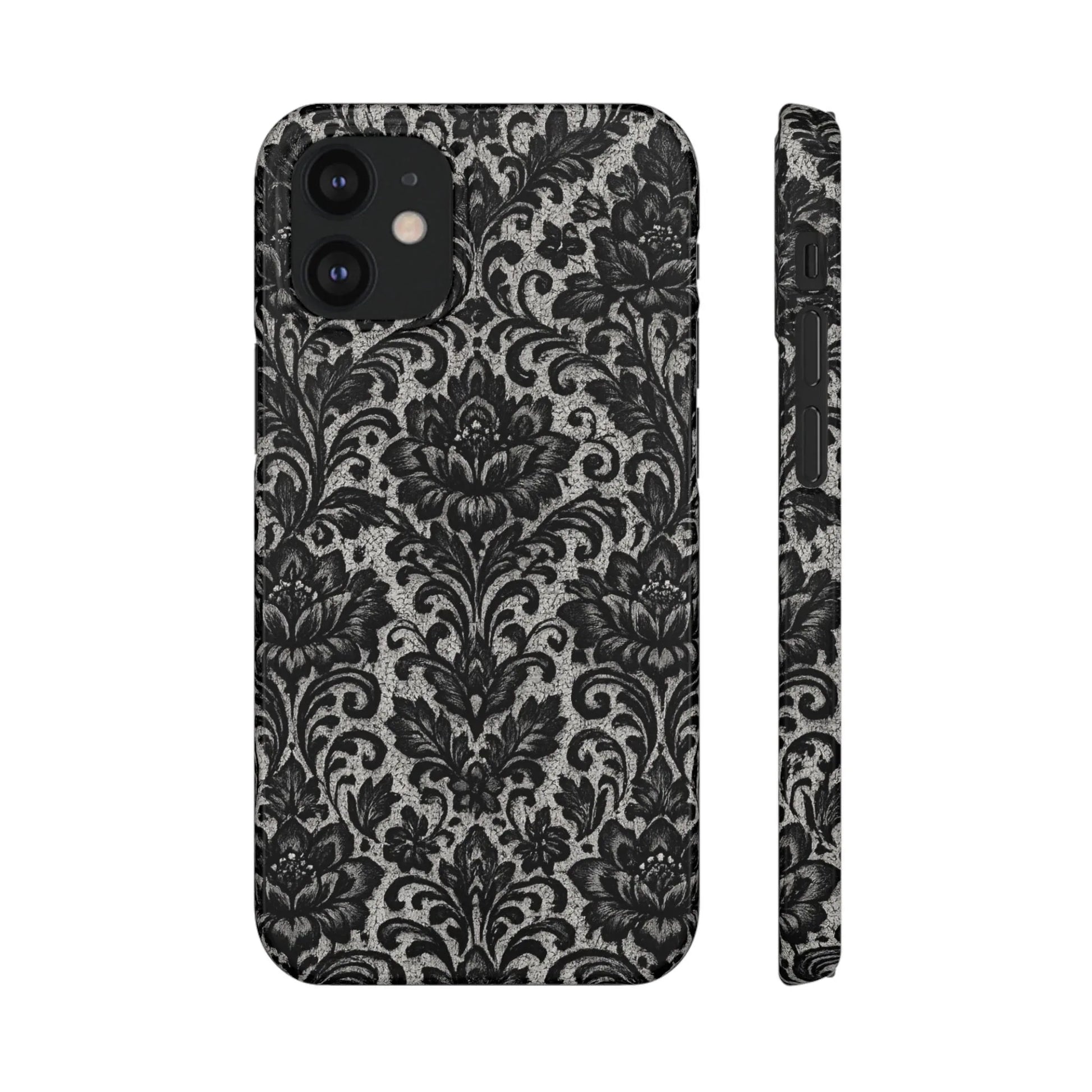 Black Damask Floral Phone Case for iPhone 11-17 and Galaxy S20-S25 - KARARMDESIGN