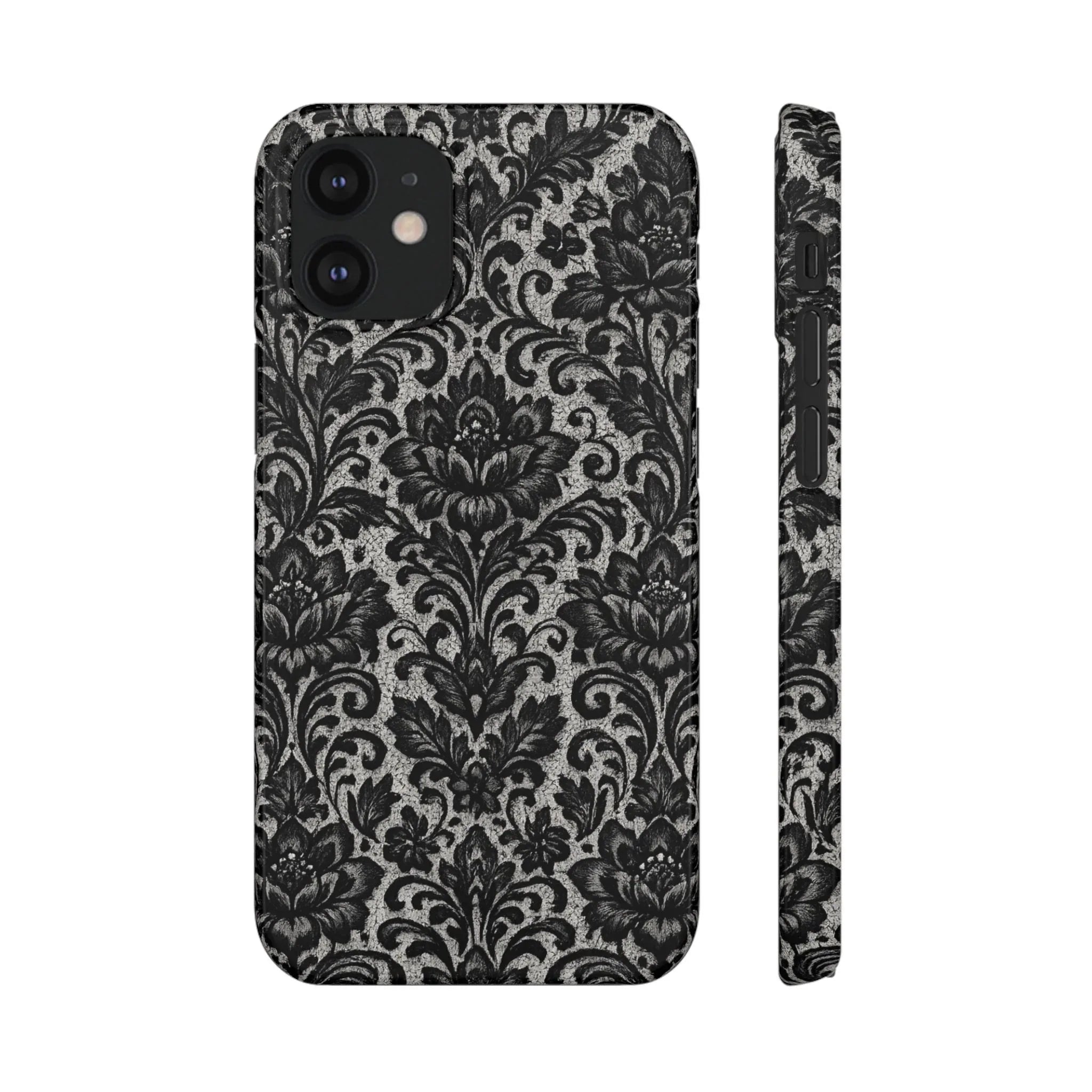 Black Damask Floral Phone Case for iPhone 11-17 and Galaxy S20-S25 - KARARMDESIGN