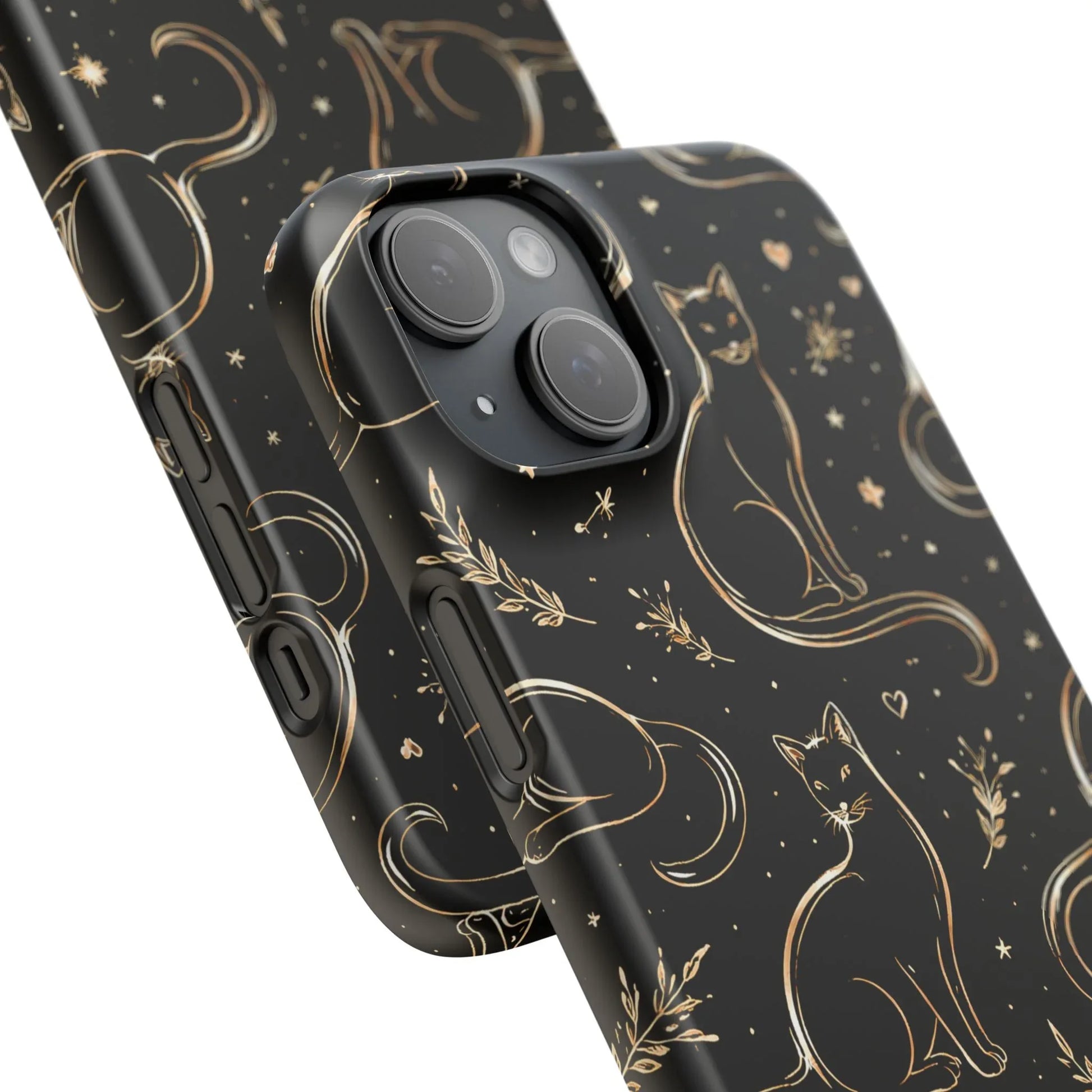 Golden Cat Pattern Phone Case for iPhone 11–17 & Galaxy S21–S25 - KARARMDESIGN