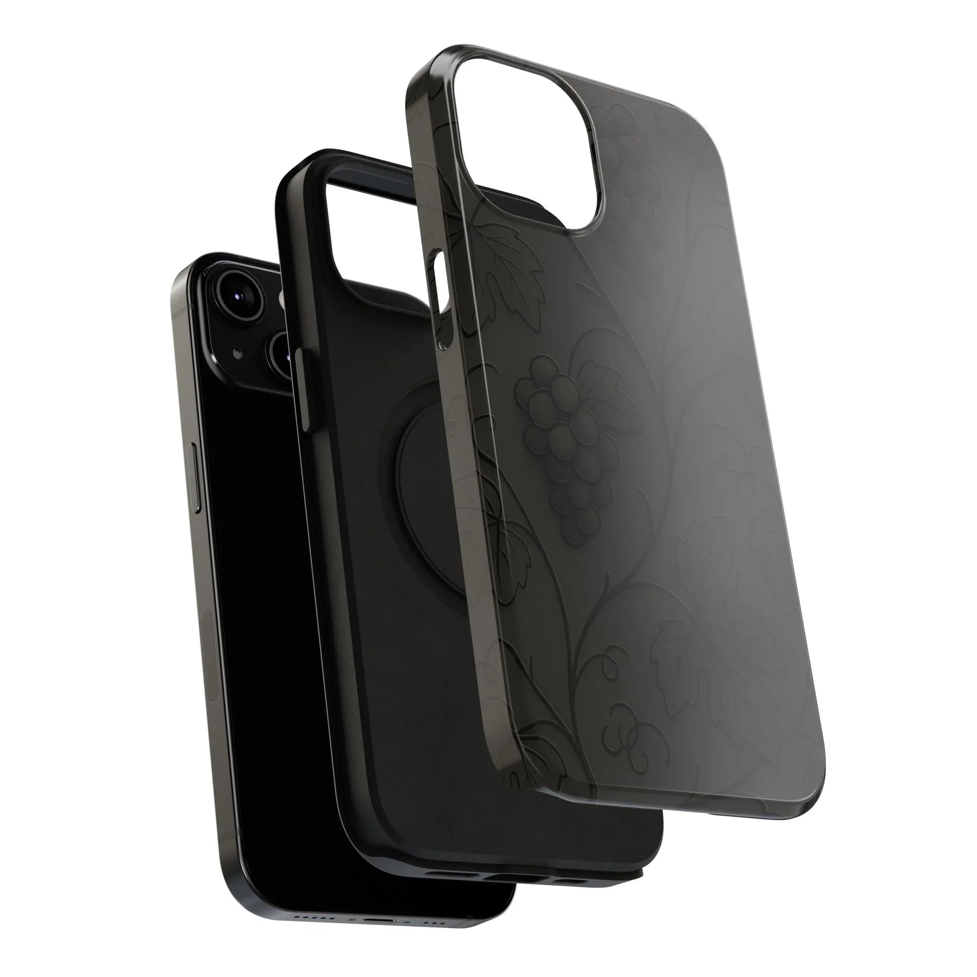 Elegant Embossed Grape Leaf Black Phone Case for iPhone and Galaxy - KARARMDESIGN