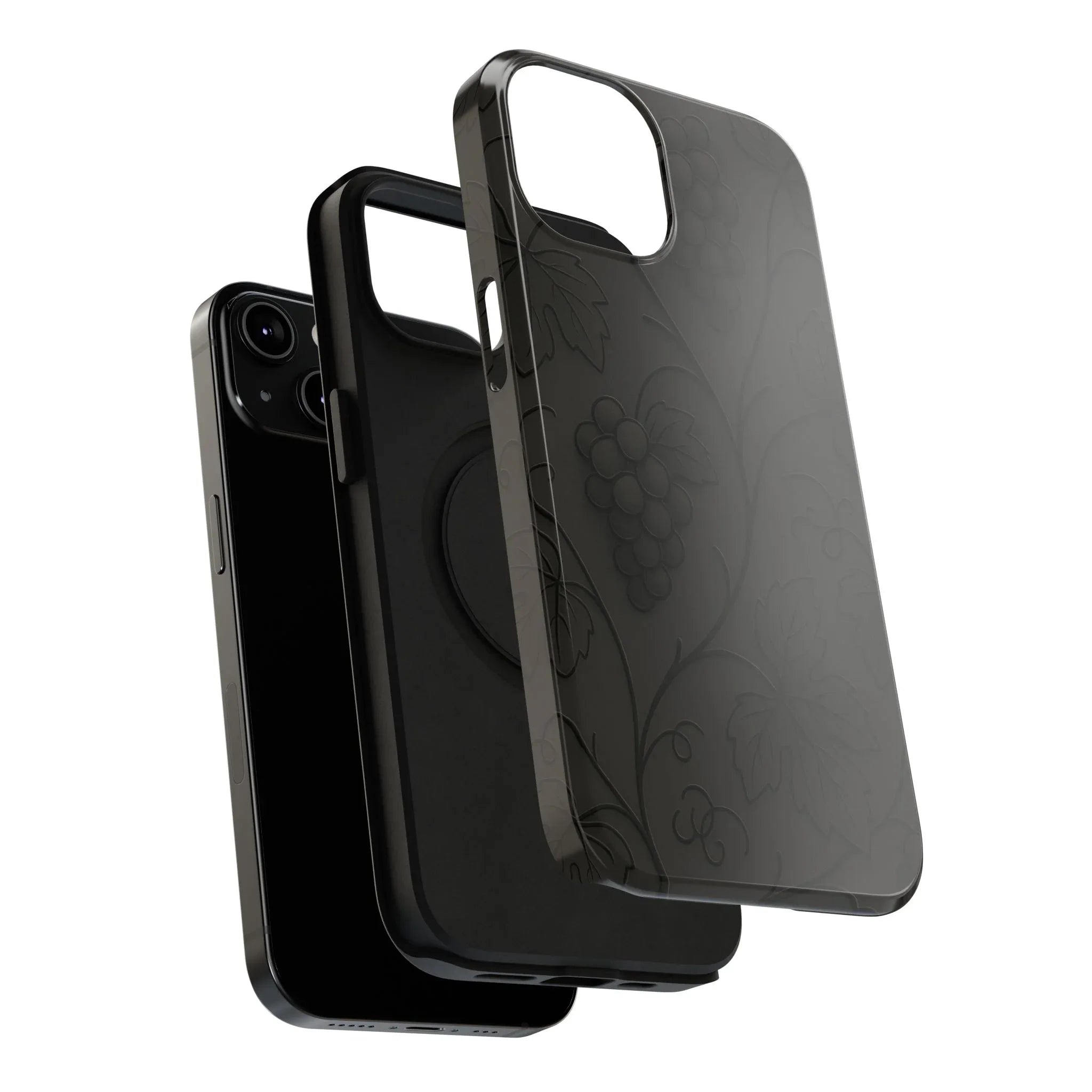 Elegant Embossed Grape Leaf Black Phone Case for iPhone and Galaxy - KARARMDESIGN