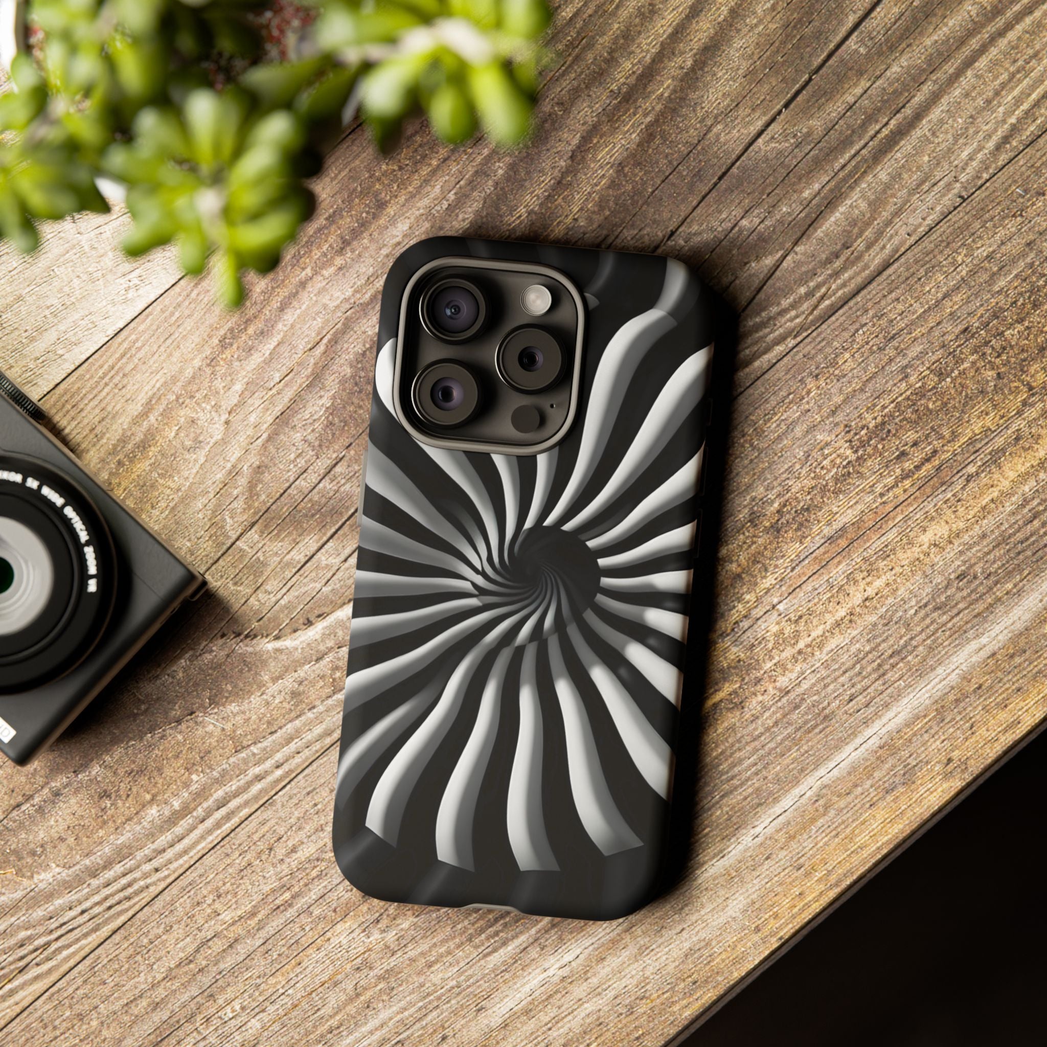 Hypnotic Black and White Spiral Phone Case – Optical Illusion Design for iPhone & Galaxy