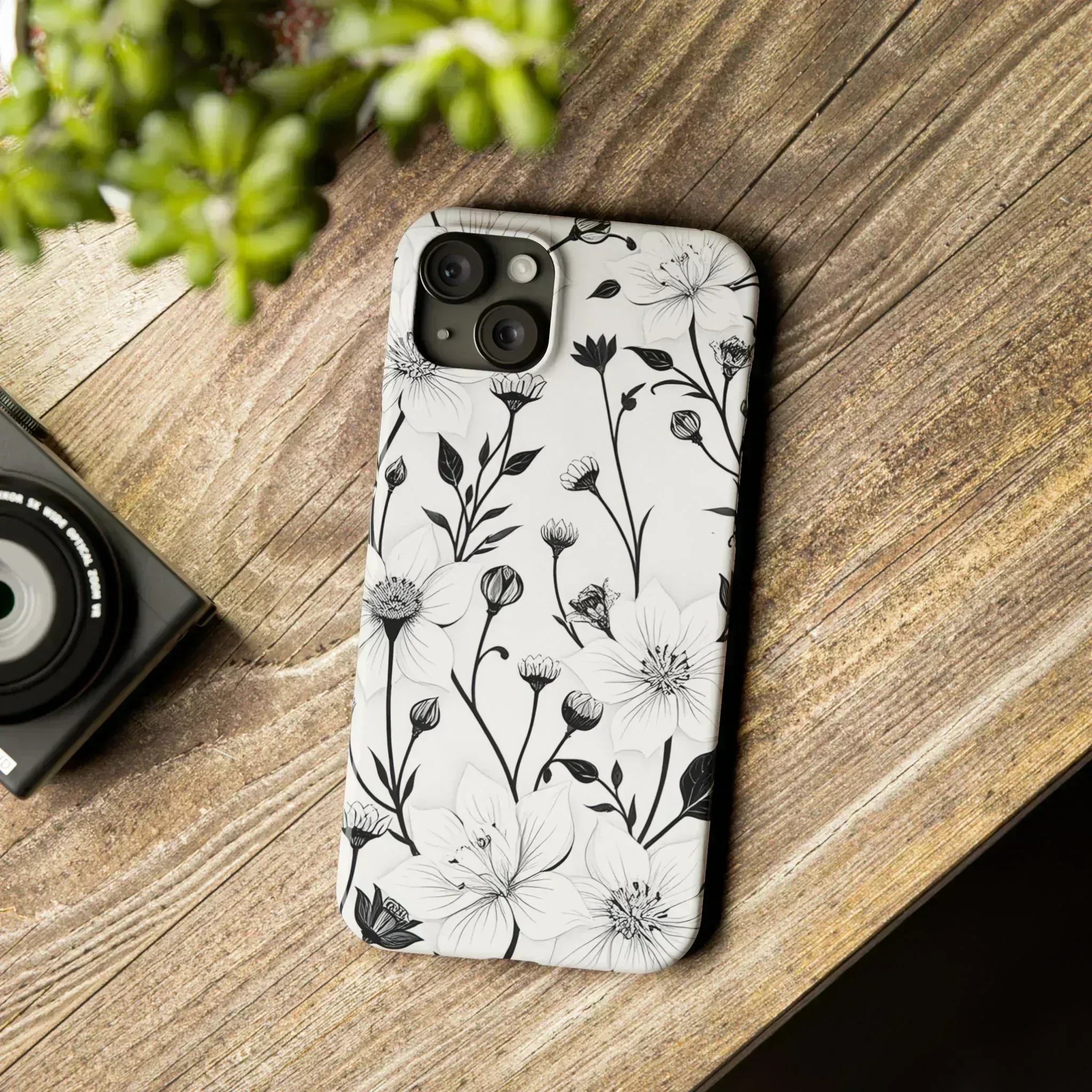 Monochrome Bloom Floral Phone Case for iPhone 11-16 - KARARMDESIGN