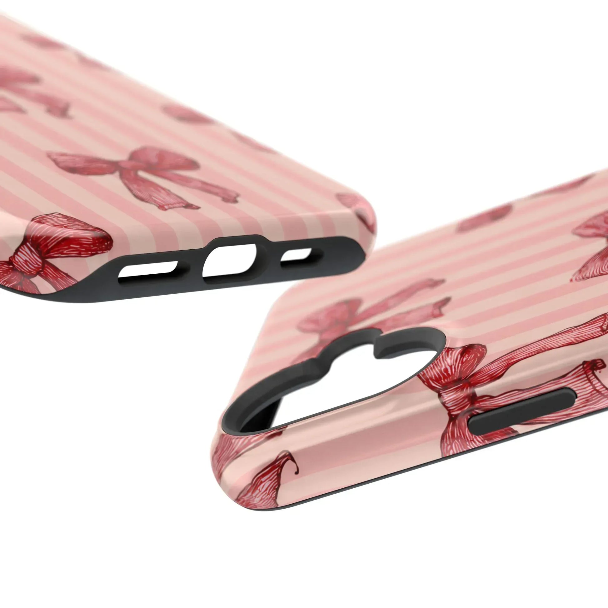 Red Bow Stripe Phone Case for iPhone 11-17 & Galaxy S21-S22 - KARARMDESIGN