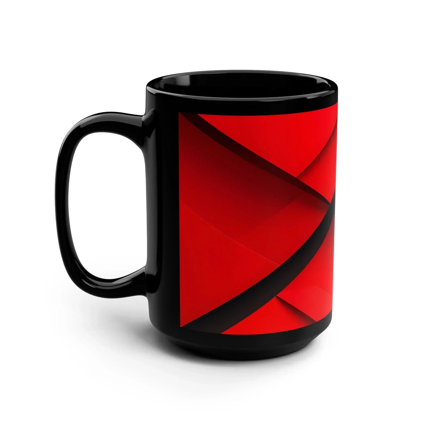 Geometric Red & Black Mug – Abstract Lines Design, 15oz - KarArmDesign