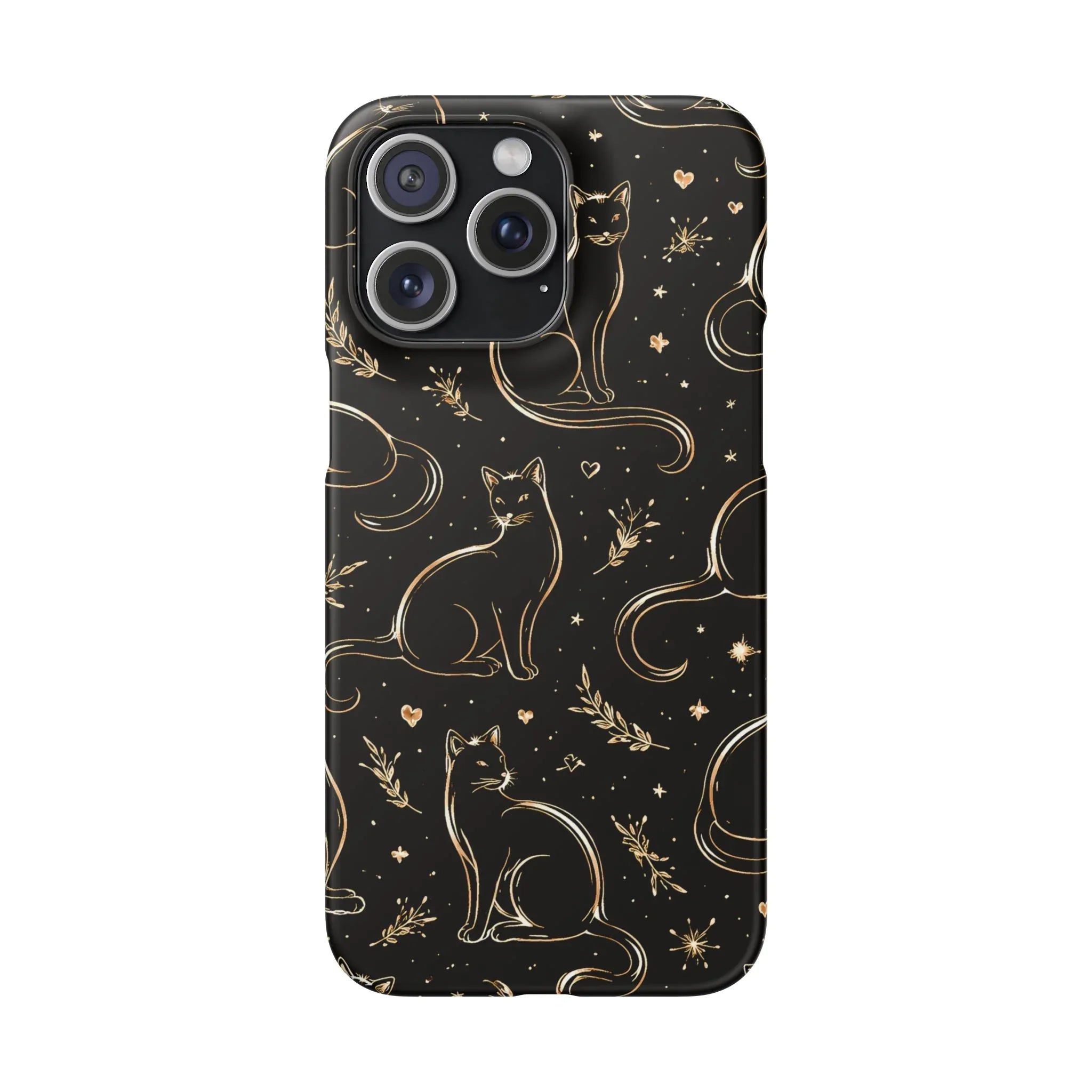 Golden Cat Pattern Phone Case for iPhone 11–17 & Galaxy S21–S25 - KARARMDESIGN