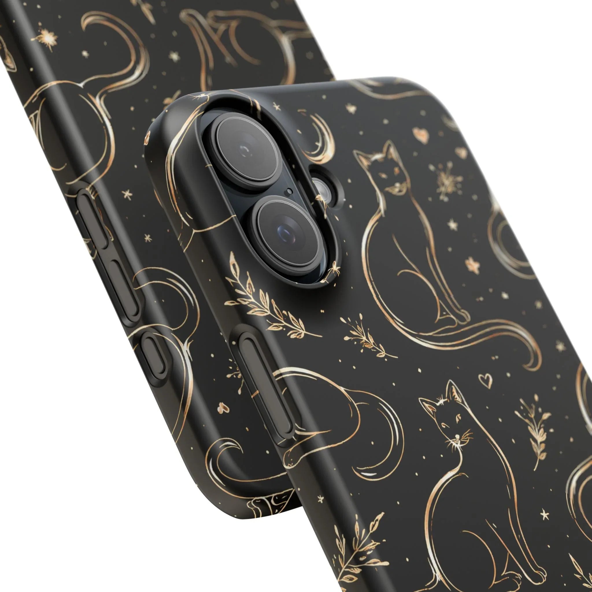 Golden Cat Pattern Phone Case for iPhone 11–17 & Galaxy S21–S25 - KARARMDESIGN
