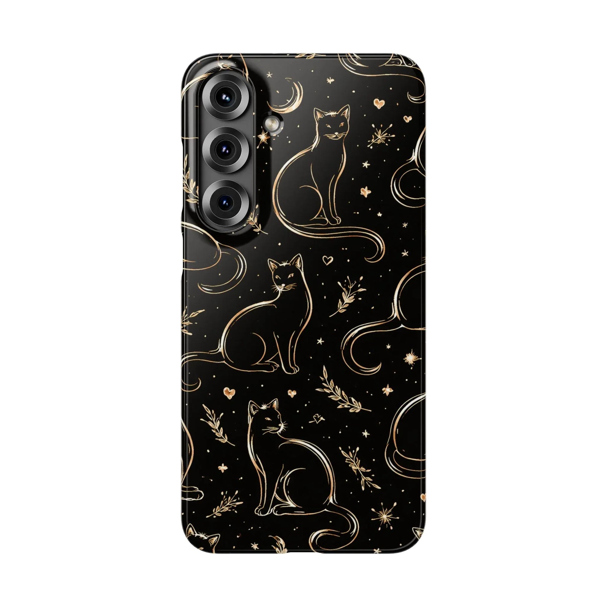 Golden Cat Pattern Phone Case for iPhone 11–17 & Galaxy S21–S25 - KARARMDESIGN