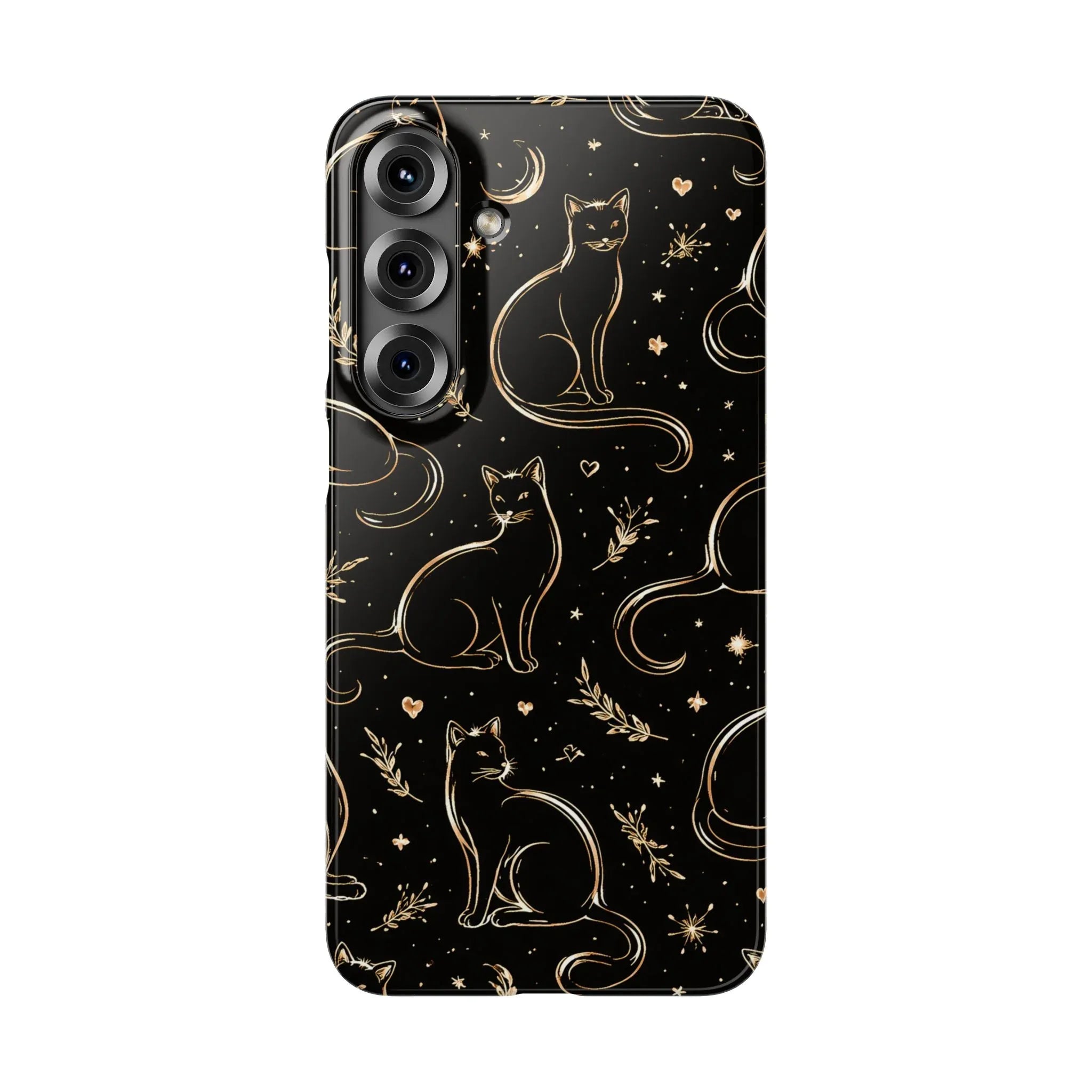 Golden Cat Pattern Phone Case for iPhone 11–17 & Galaxy S21–S25 - KARARMDESIGN