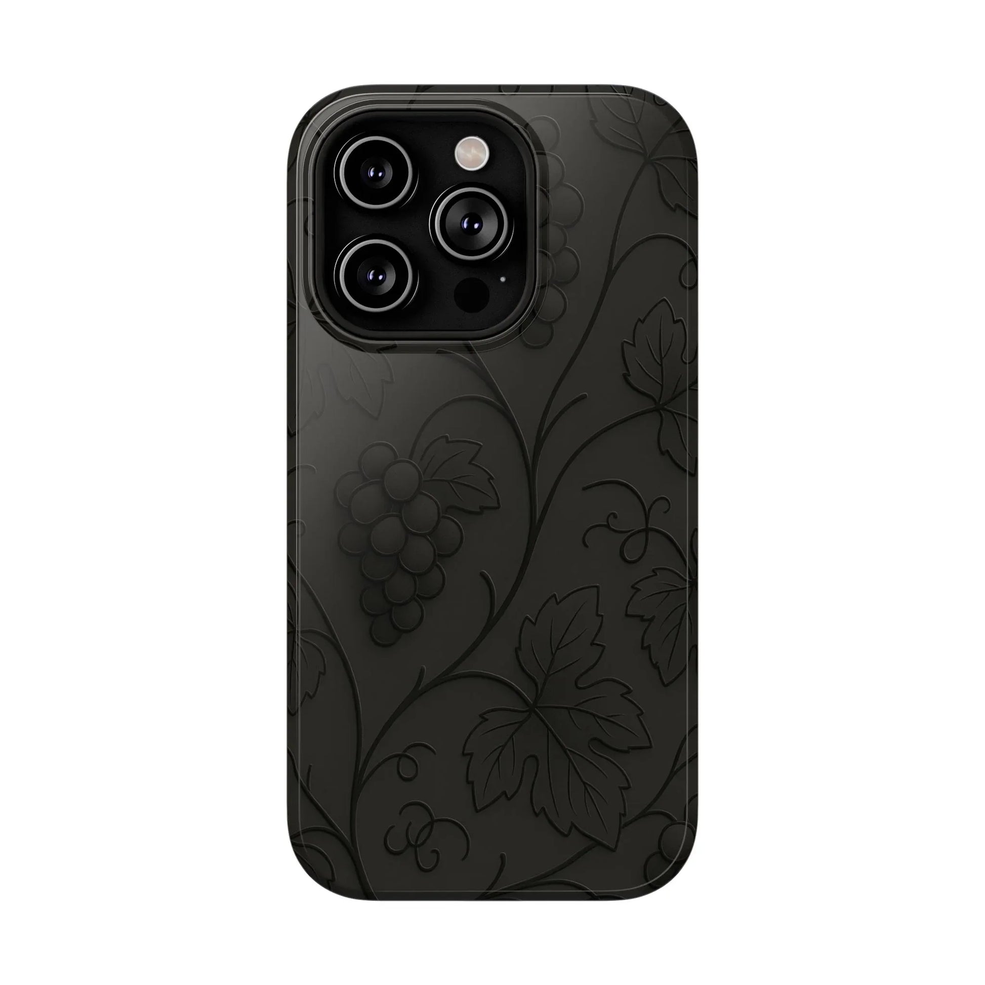 Elegant Embossed Grape Leaf Black Phone Case for iPhone and Galaxy - KARARMDESIGN
