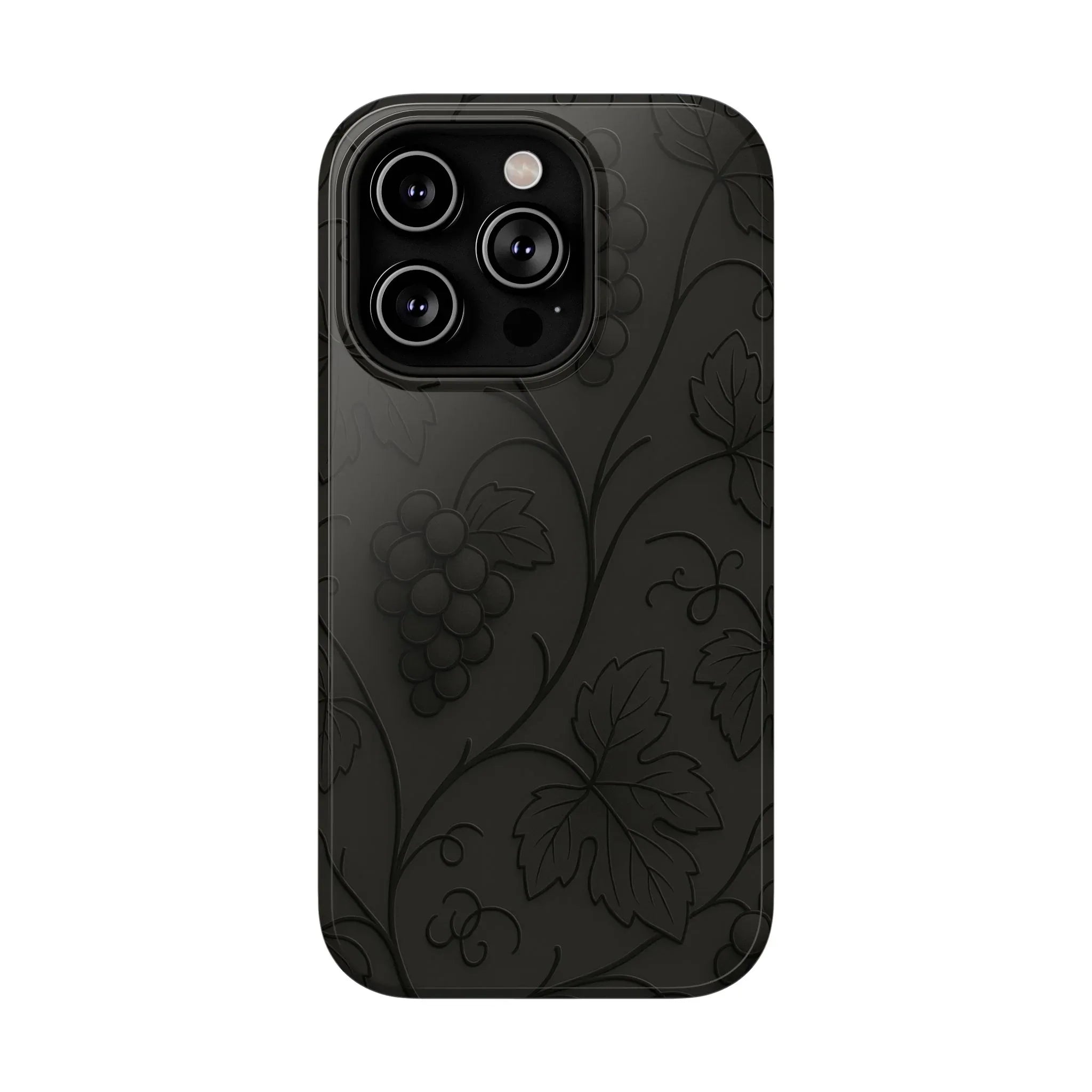 Elegant Embossed Grape Leaf Black Phone Case for iPhone and Galaxy - KARARMDESIGN