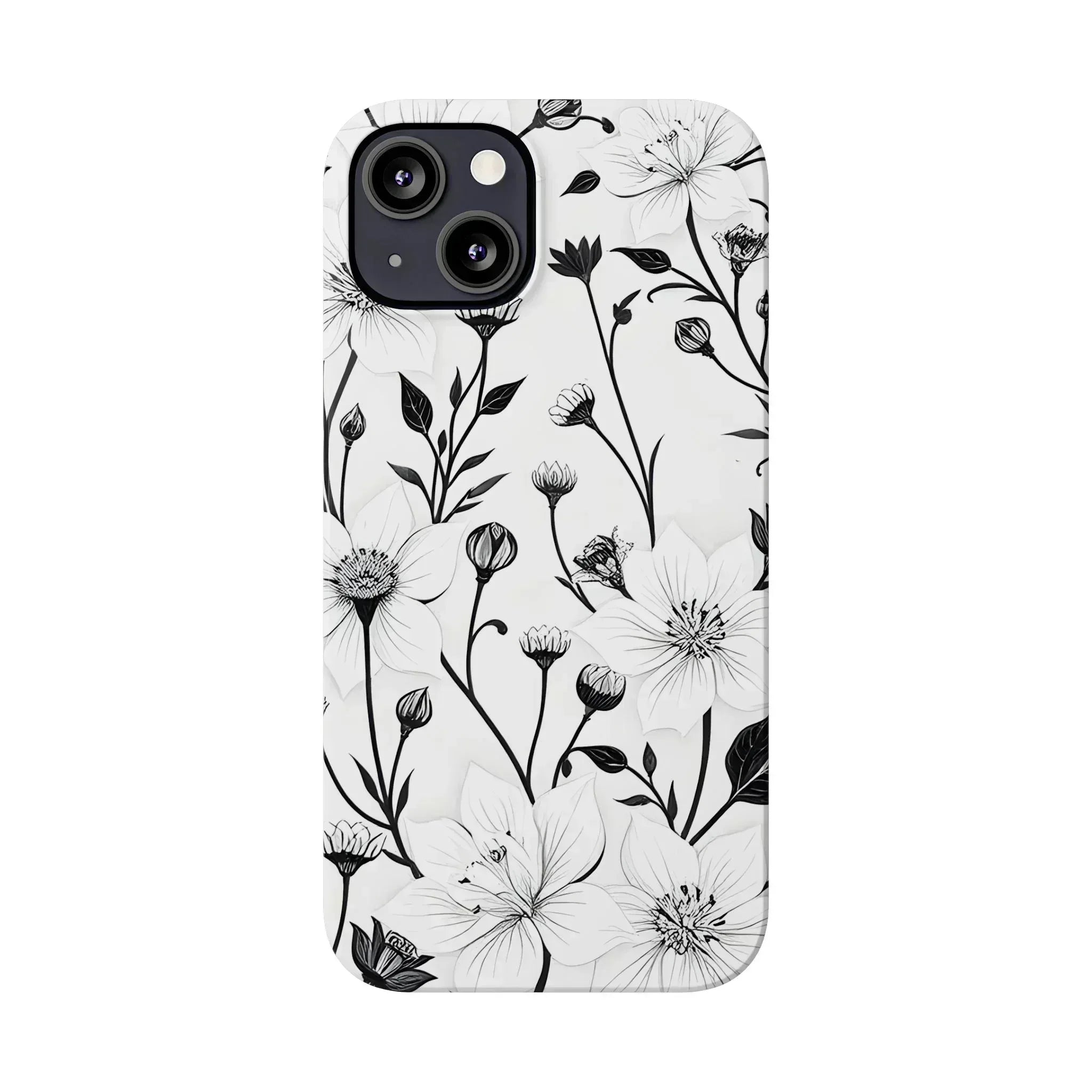 Monochrome Bloom Floral Phone Case for iPhone 11-16 - KARARMDESIGN