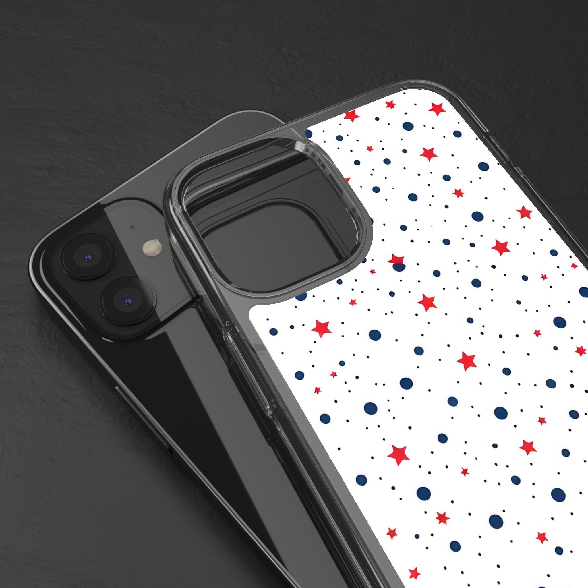 White Polka Dot & Stars Clear Case for iPhone & Samsung