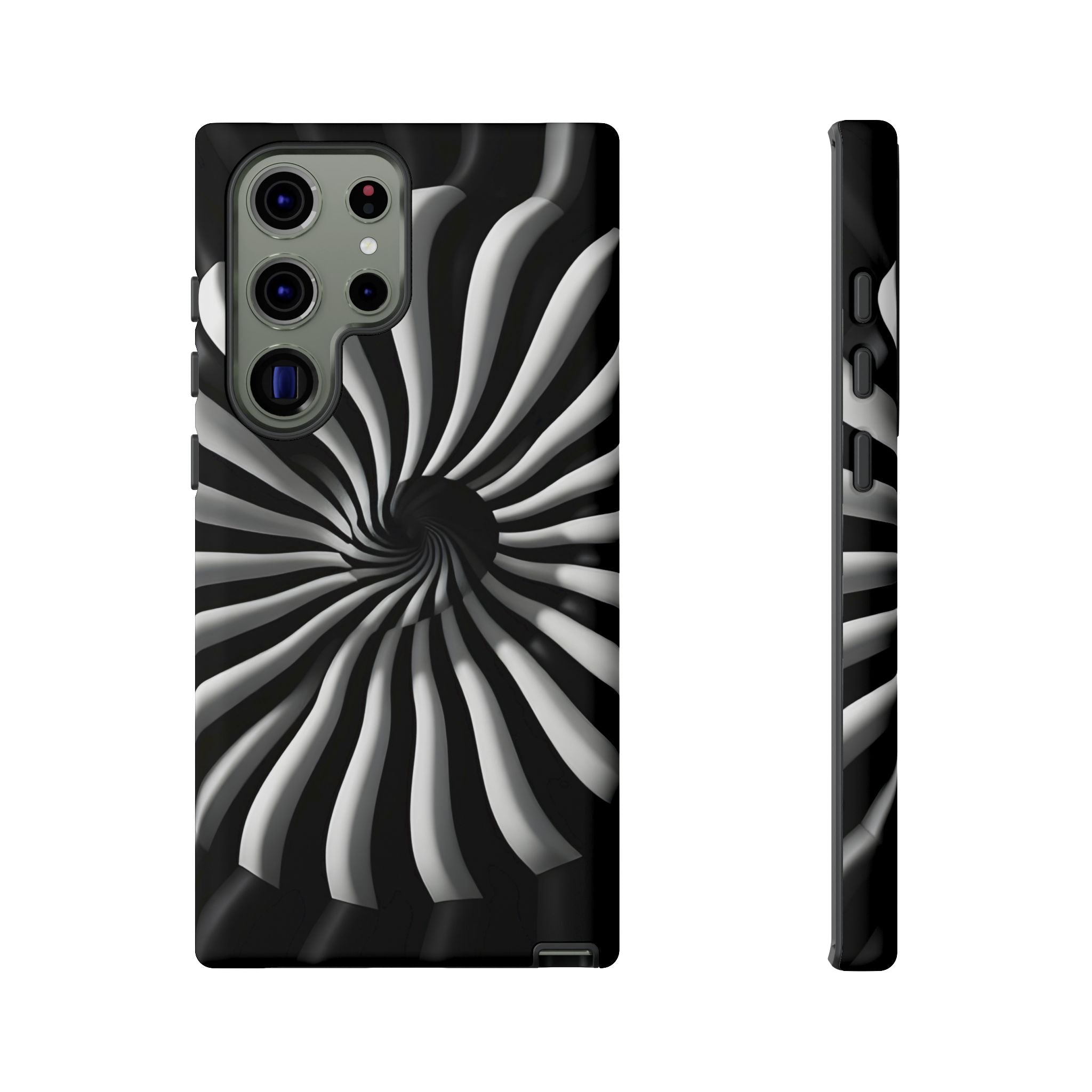Hypnotic Black and White Spiral Phone Case – Optical Illusion Design for iPhone & Galaxy
