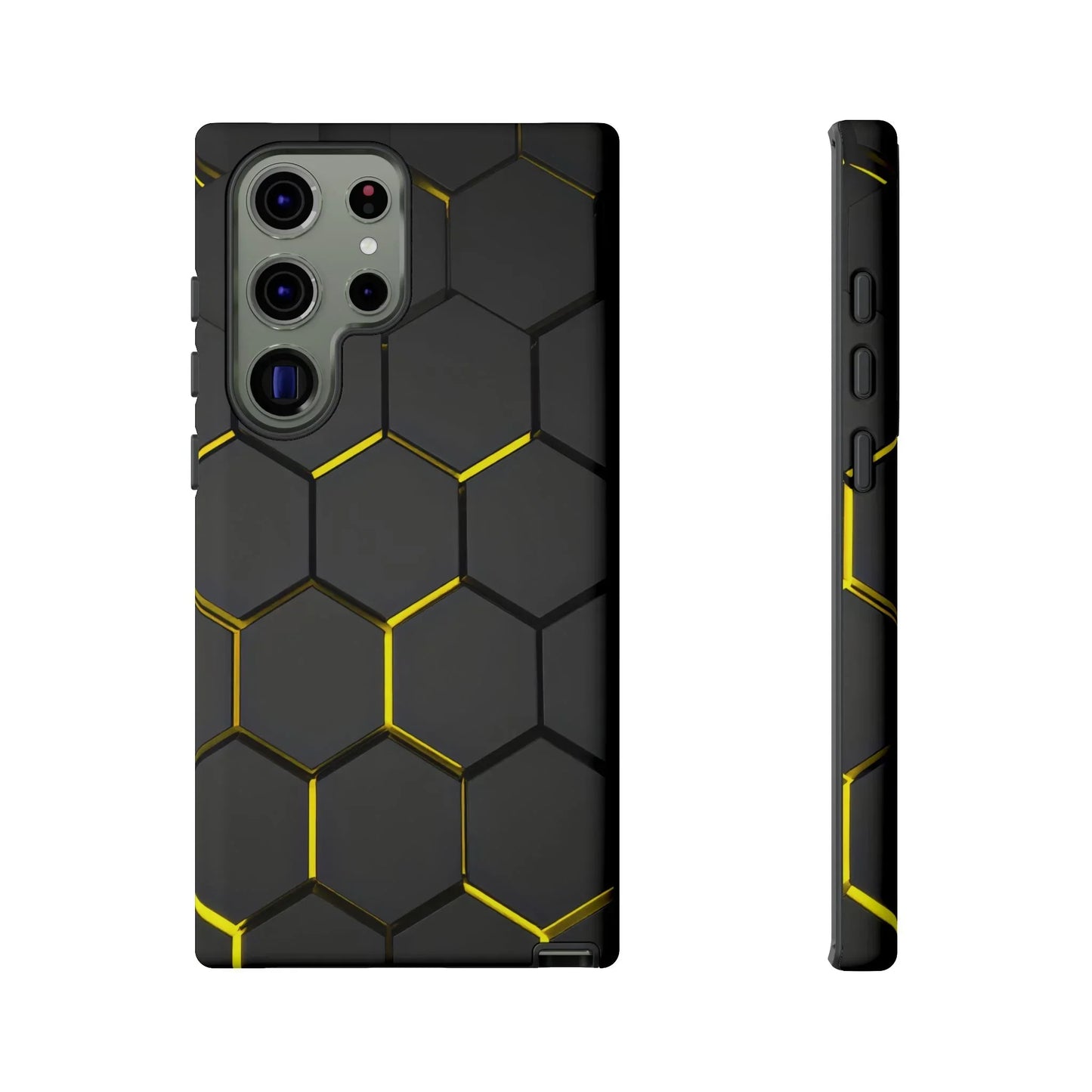 Black and Yellow Hexagon Geometric Tough Phone Case for Galaxy and Pixel - KarArmDesign