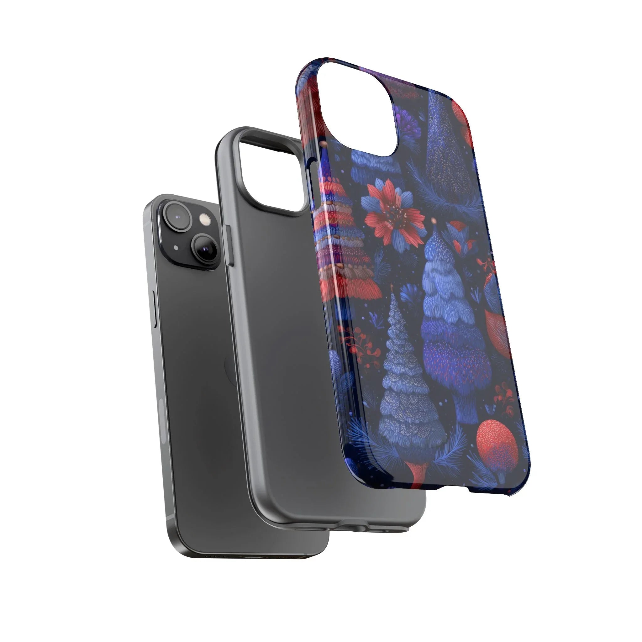 Midnight Blue Christmas Forest Phone Case for iPhone 8-17 and Galaxy S21–S25 - KARARMDESIGN