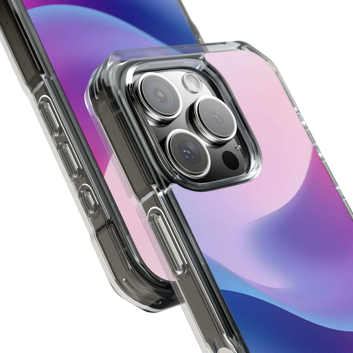 Pastel wave phone case with clear shockproof bumper and raised triple camera cutouts