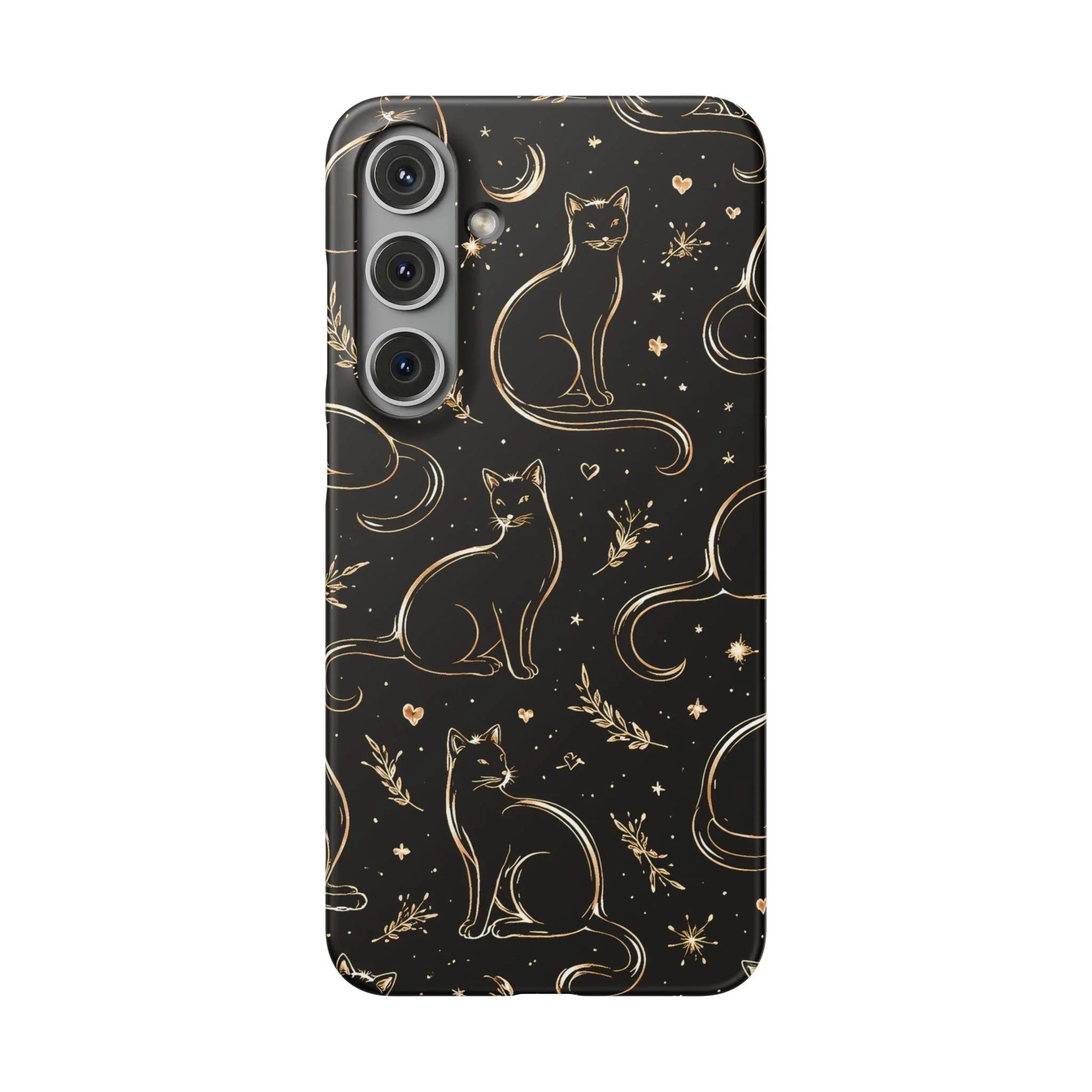 Golden Cat Pattern Phone Case for iPhone 11–17 & Galaxy S21–S25 - KARARMDESIGN