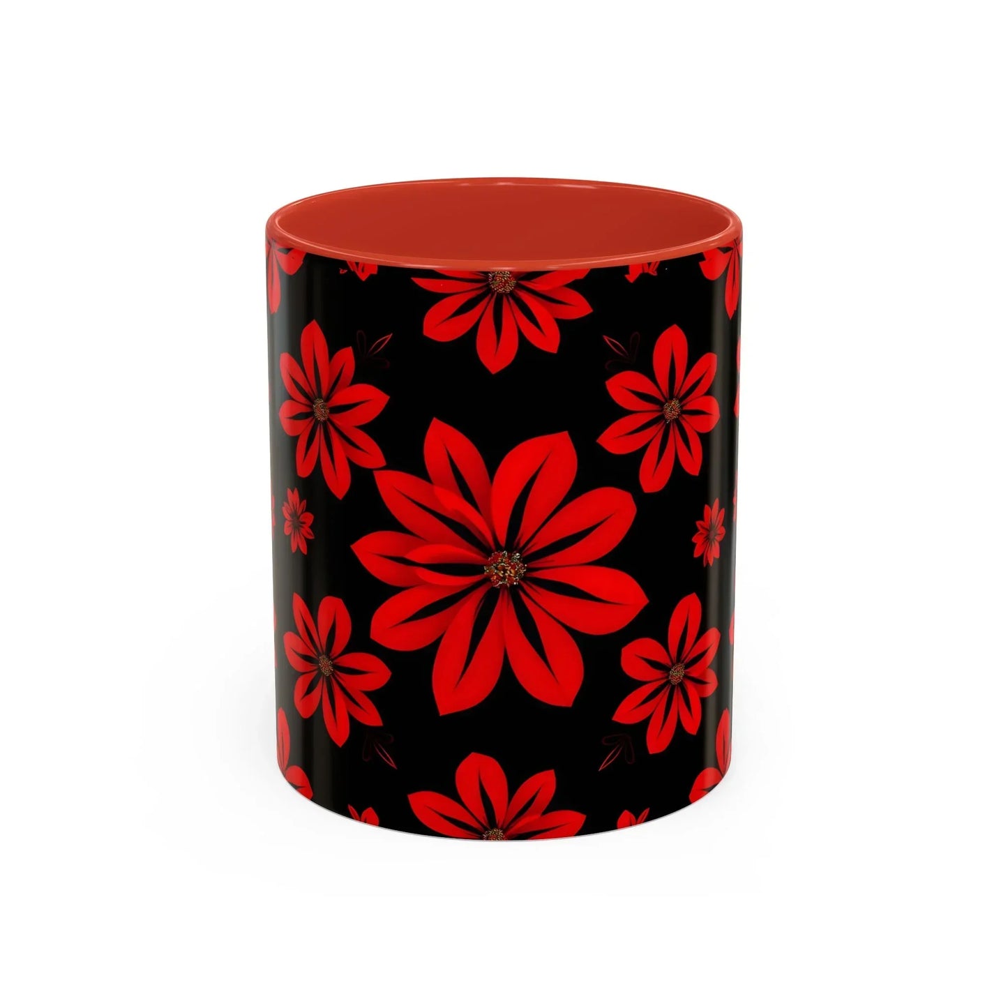 Accent Red Floral Coffee Mug – 11oz & 15oz - KarArmDesign