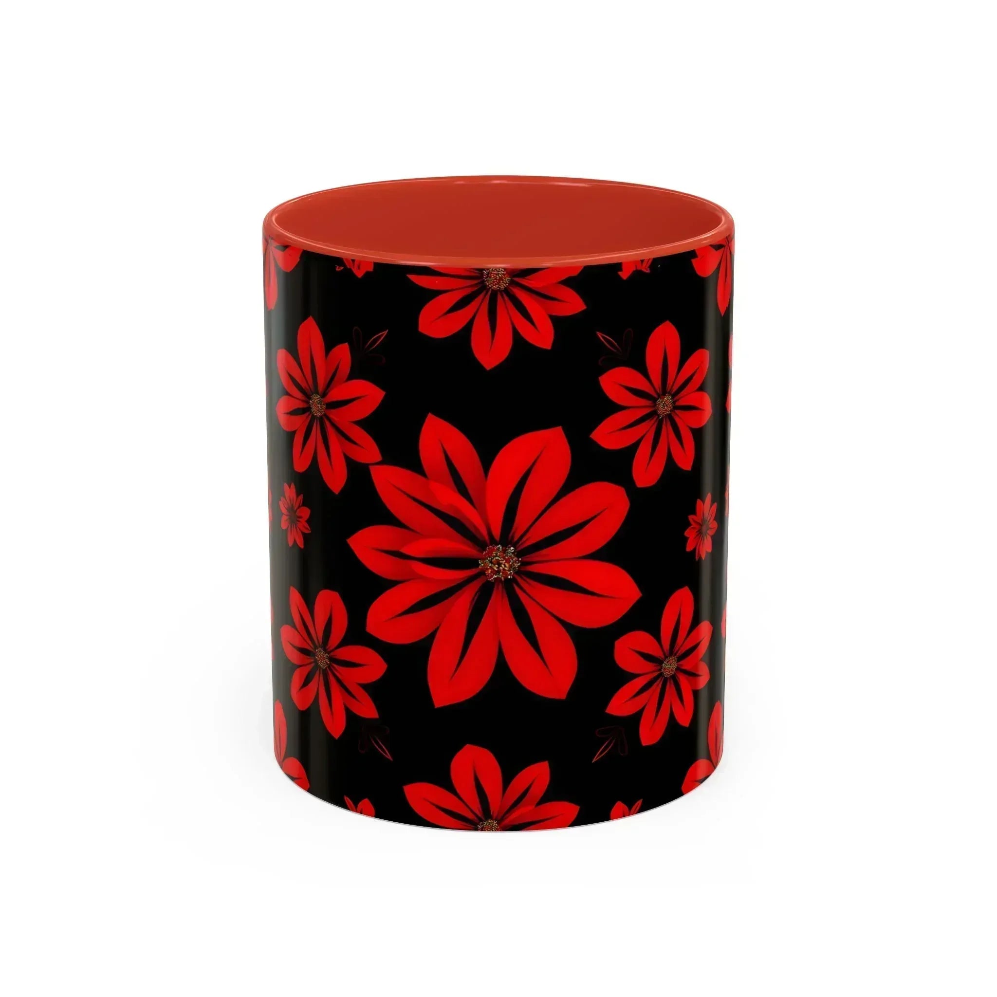 Accent Red Floral Coffee Mug – 11oz & 15oz - KARARMDESIGN