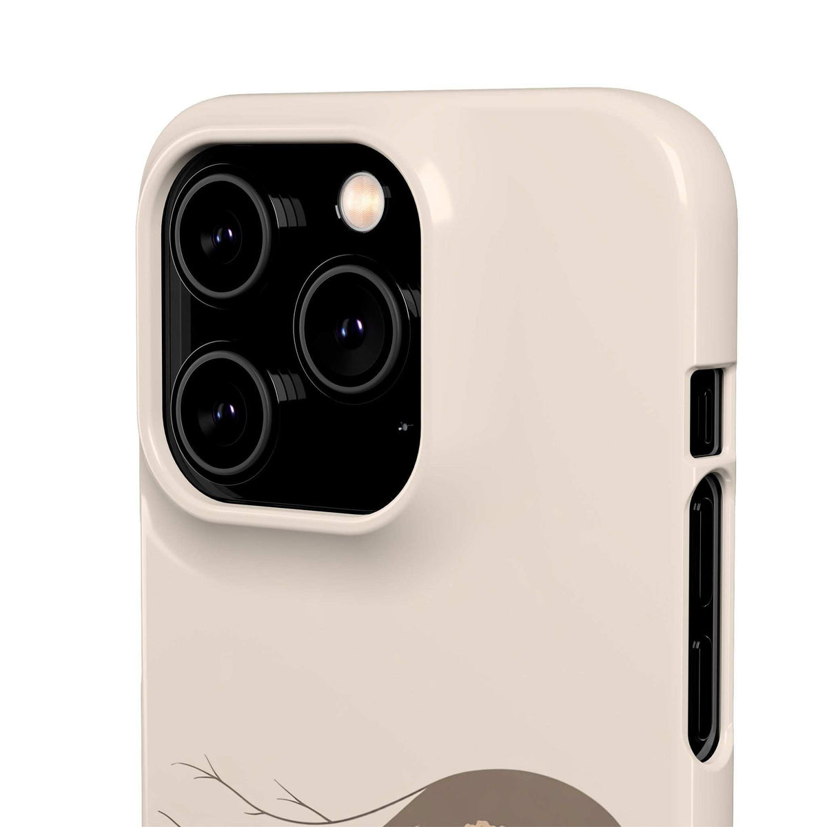 Light cream phone case with dual camera cutouts and flower-hair line art
