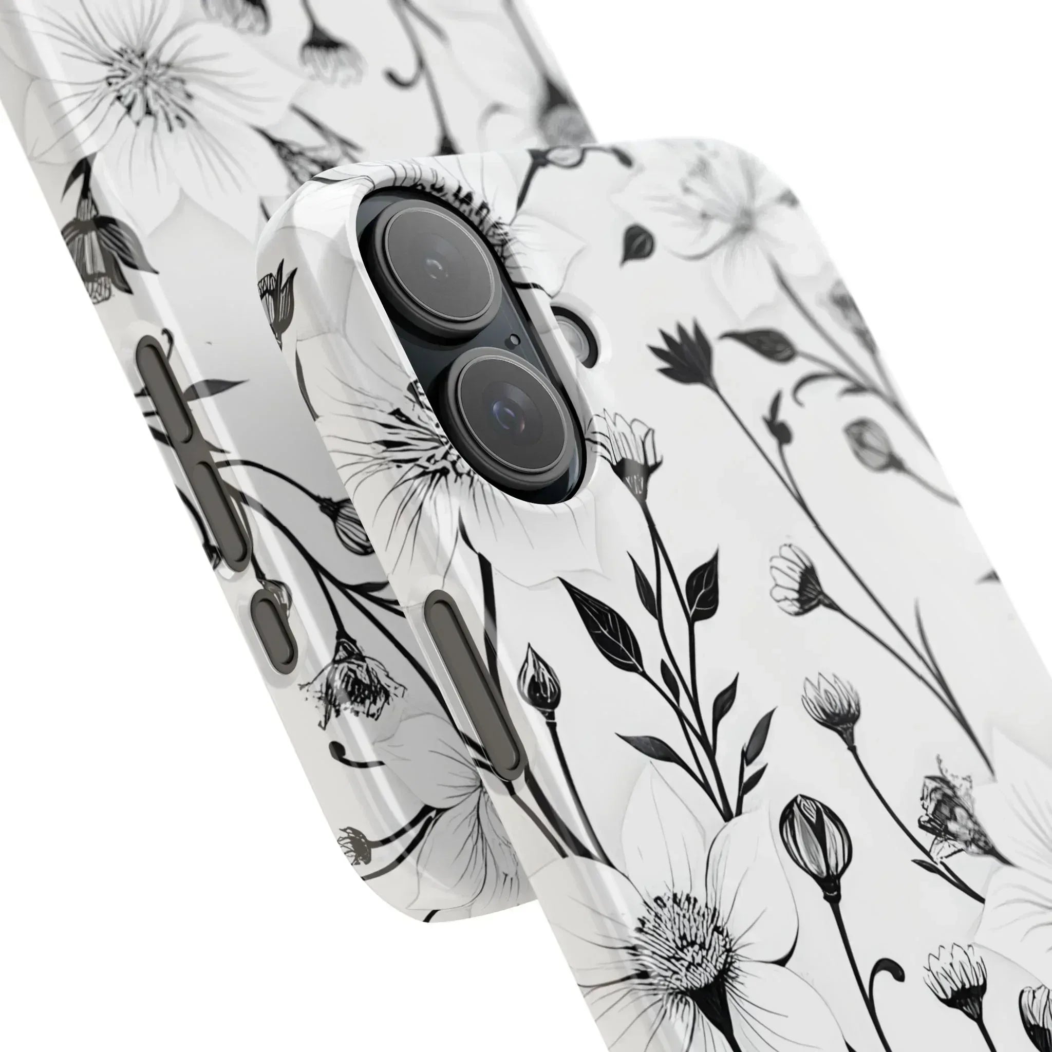 Monochrome Bloom Floral Phone Case for iPhone 11-16 - KARARMDESIGN