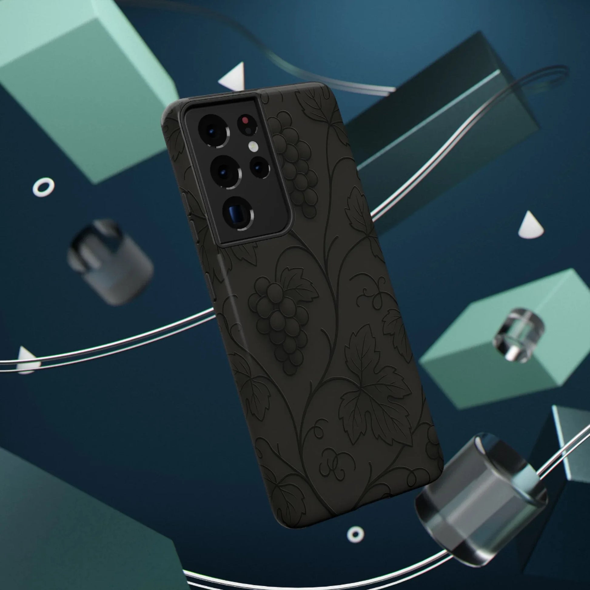 Elegant Embossed Grape Leaf Black Phone Case for iPhone and Galaxy - KARARMDESIGN