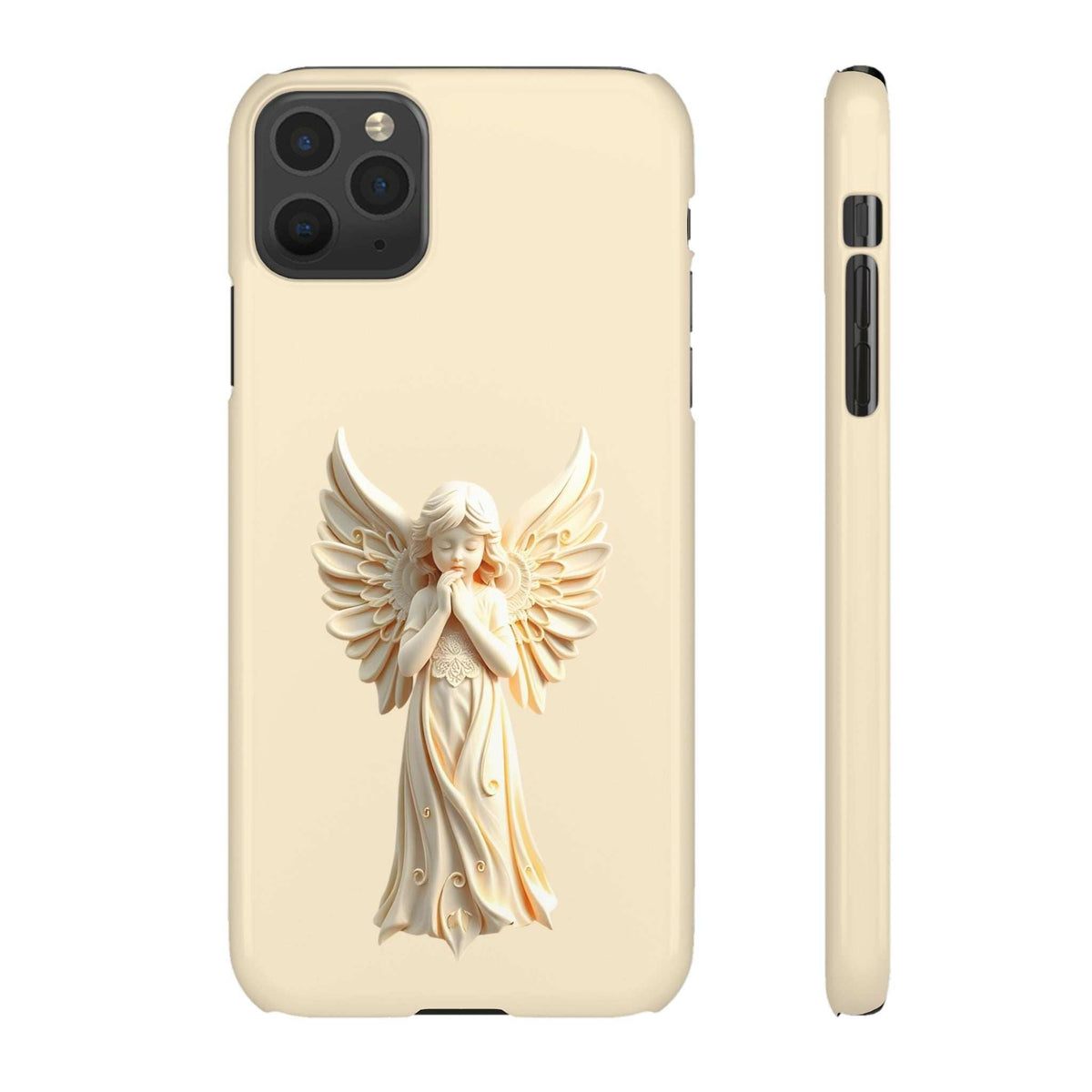 Light beige phone case front and side edge with angel illustration