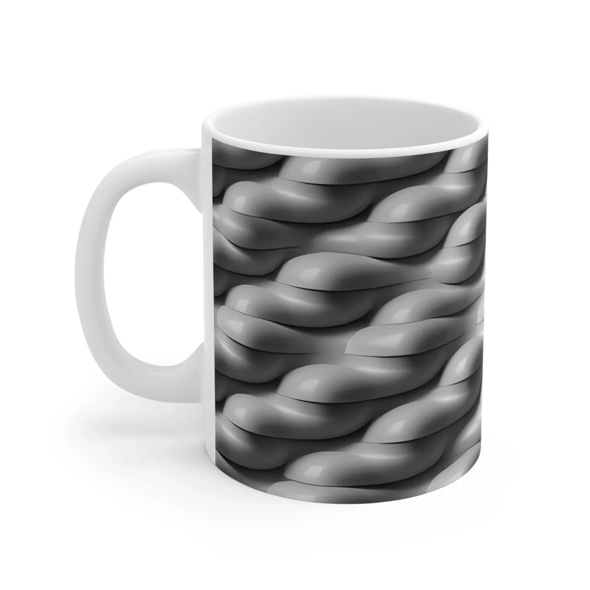 Braided Stoneware Elegance – Textured Gray Mug - 11oz - KarArmDesign