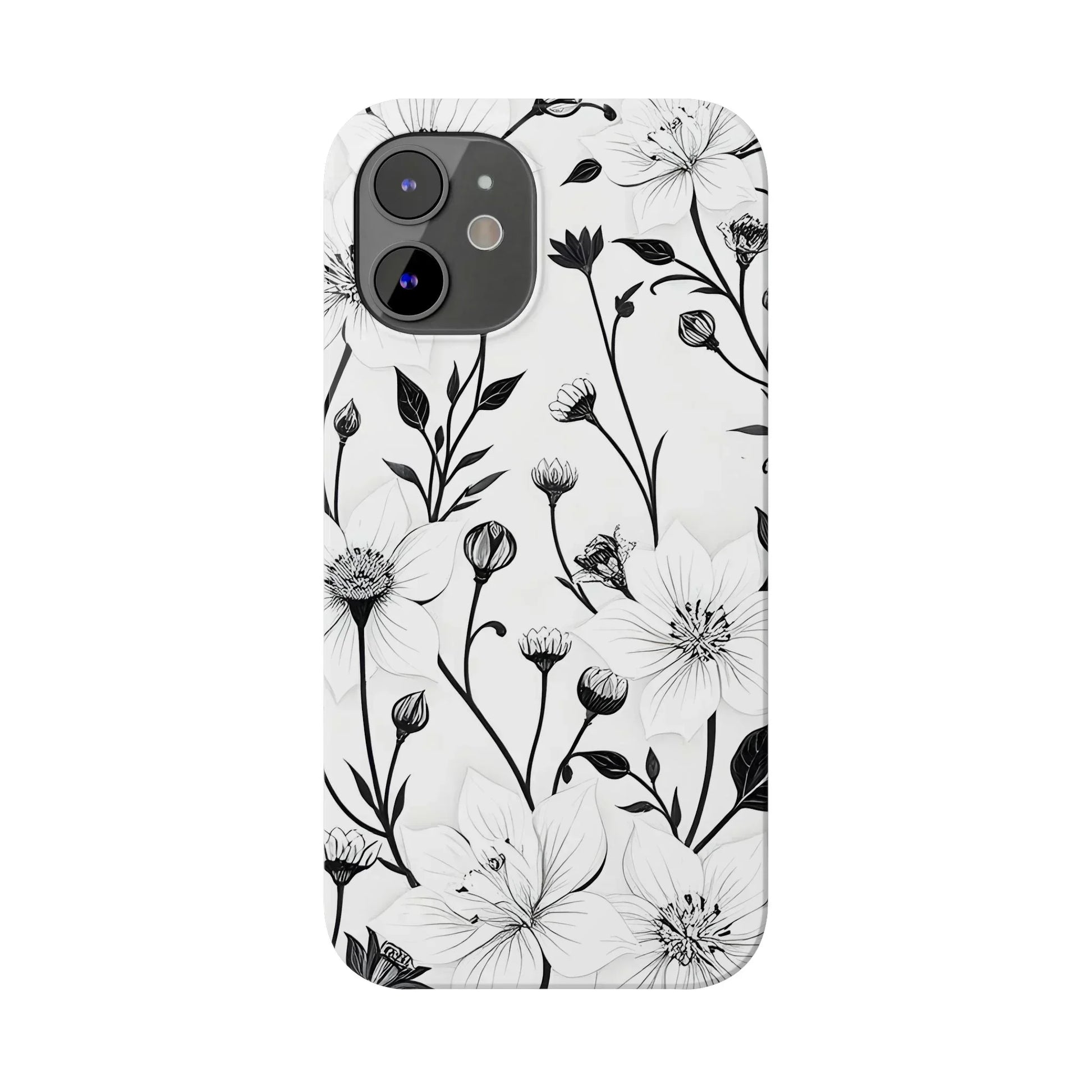 Monochrome Bloom Slim Floral Phone Case for iPhone 7-16 Models - KarArmDesign