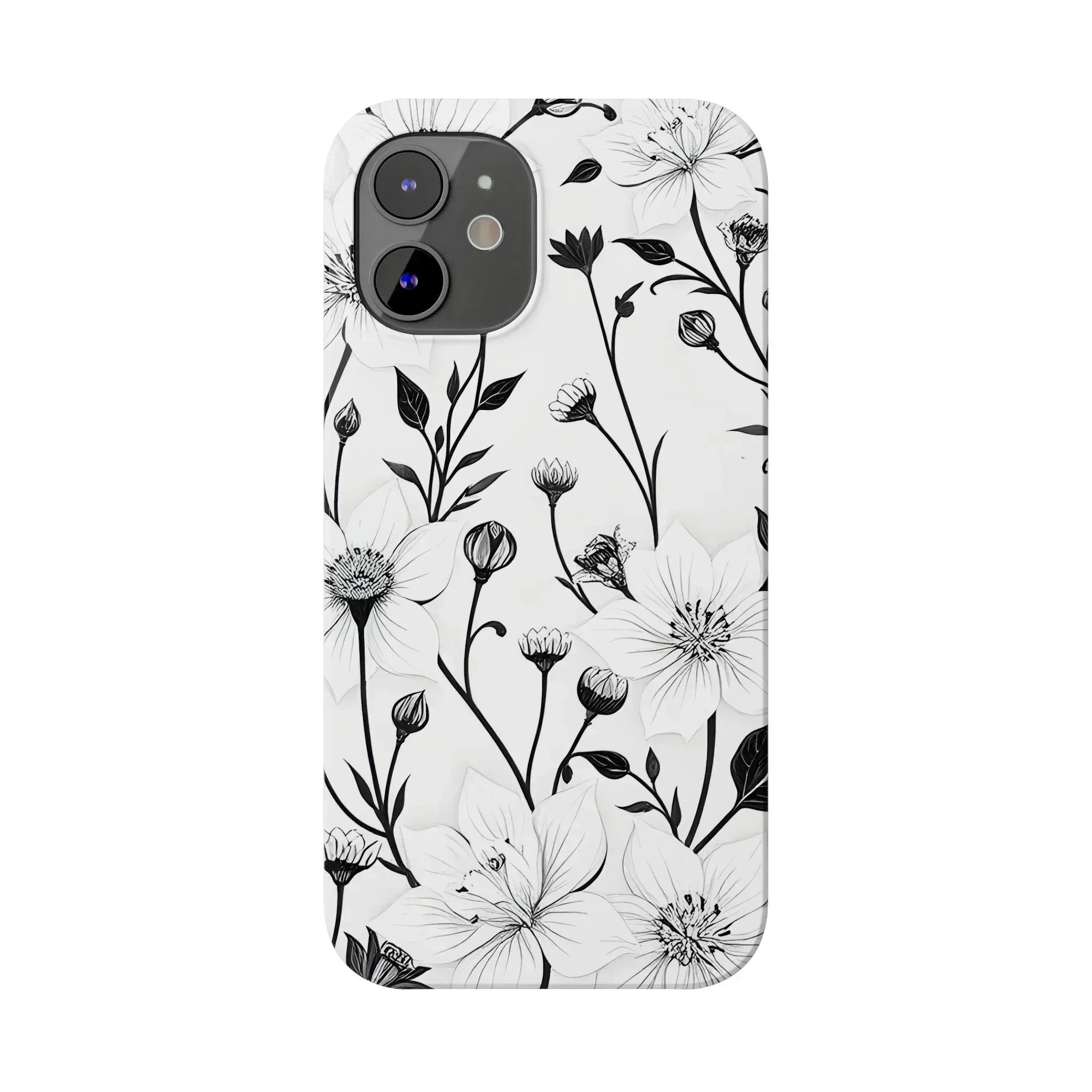 Monochrome Bloom Floral Phone Case for iPhone 11-16 - KARARMDESIGN