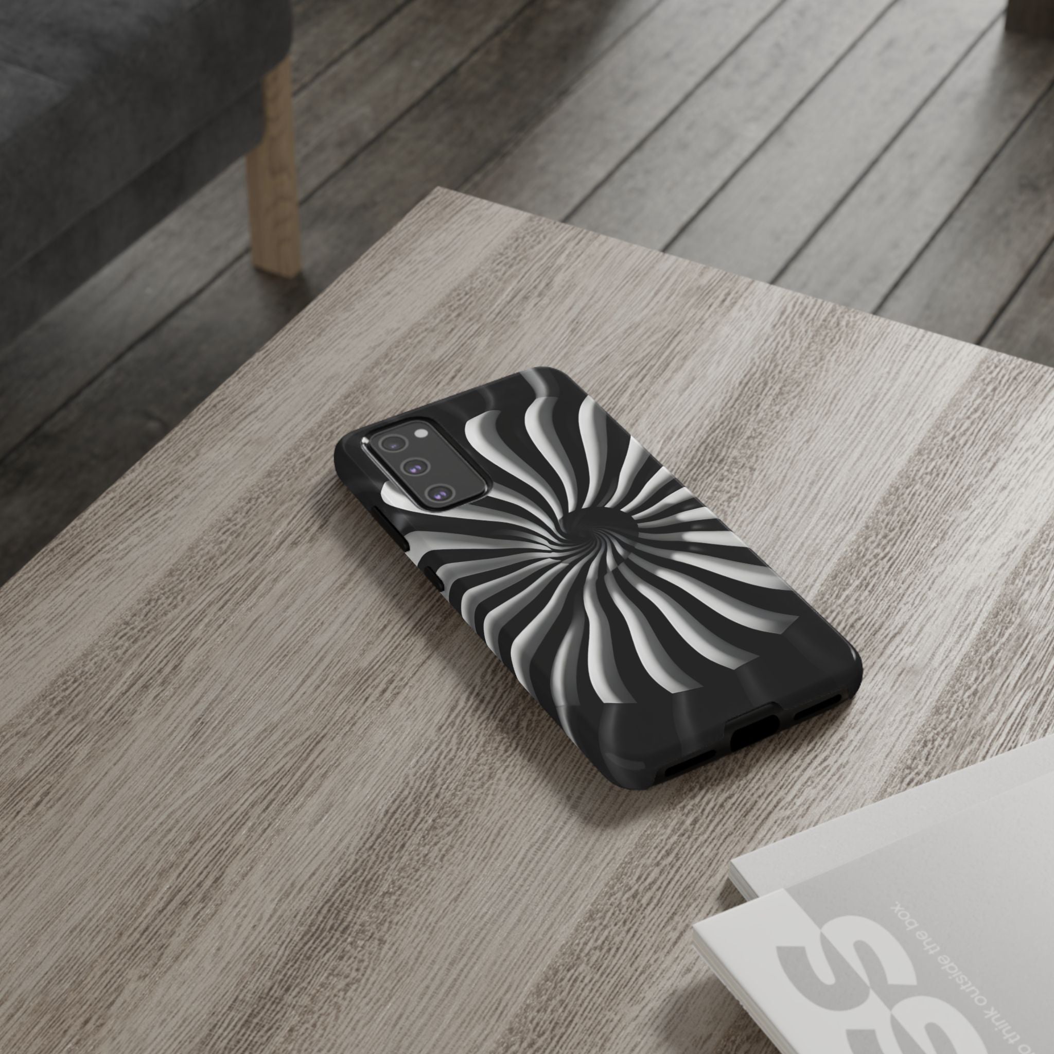 Hypnotic Black and White Spiral Phone Case – Optical Illusion Design for iPhone & Galaxy
