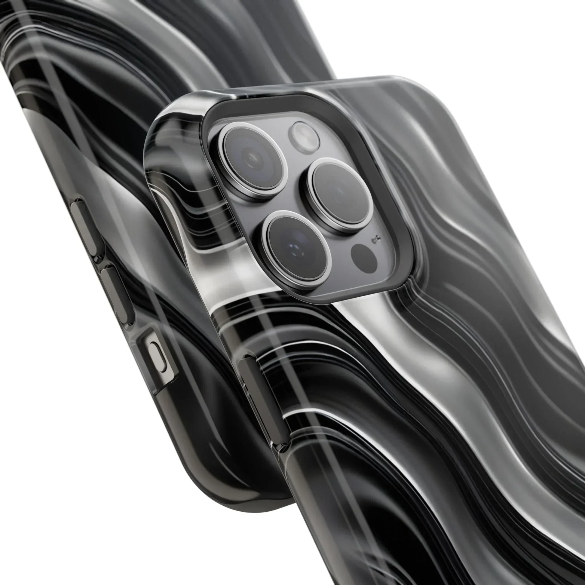 Wavy Illusion Black & Silver MagSafe® Tough Phone Case - KarArmDesign