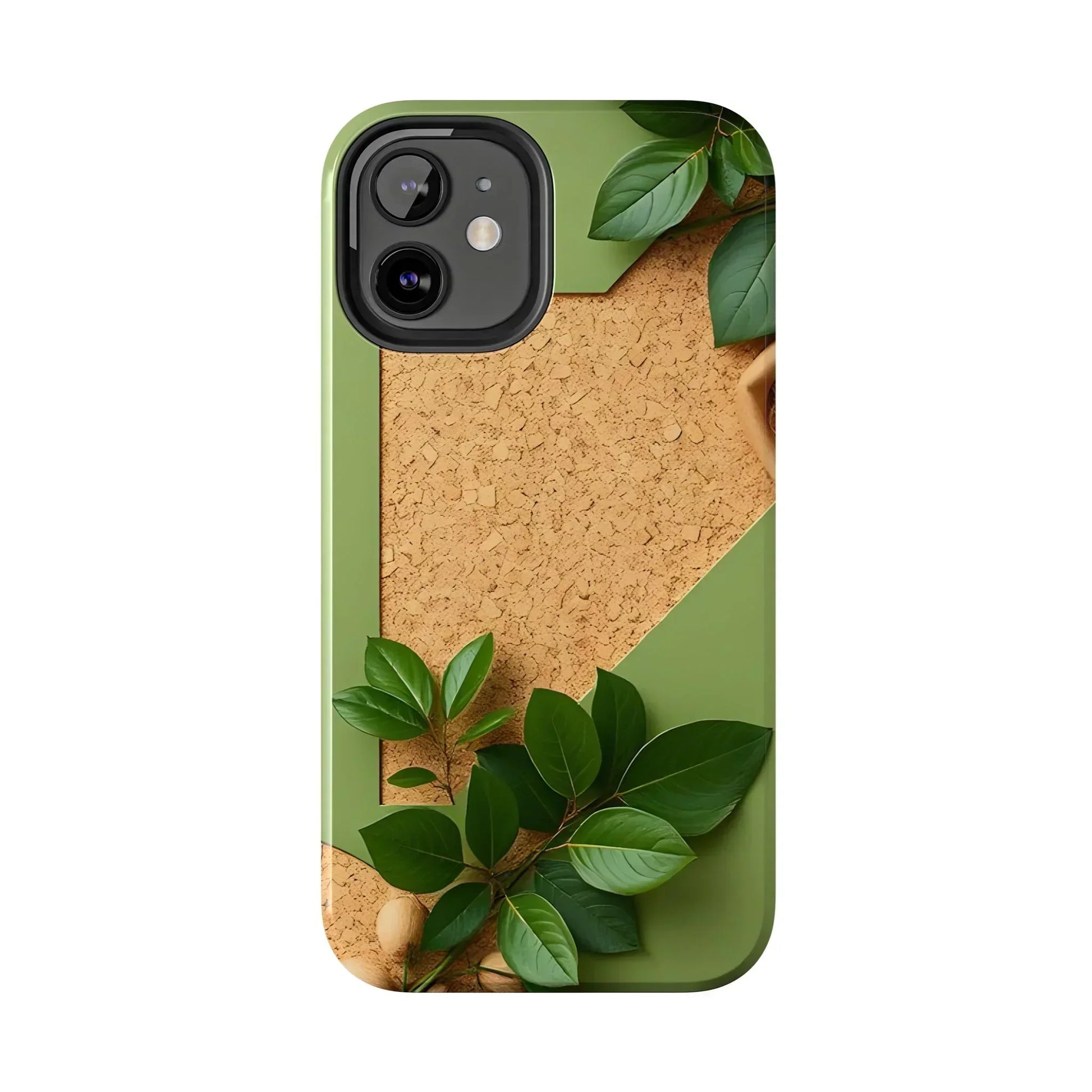 Eco-Inspired Tough Phone Case – Cork Texture with Leaf & Seed Design for iPhone 7-16 and Samsung Galaxy S21-S24 - KarArmDesign