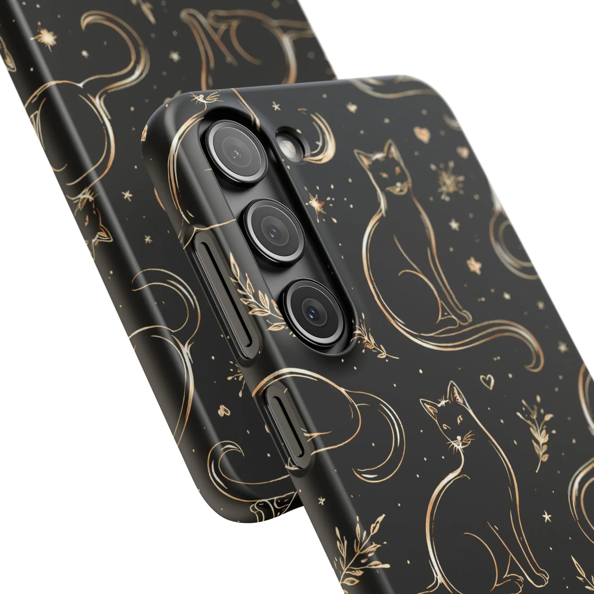 Golden Cat Pattern Phone Case for iPhone 11–17 & Galaxy S21–S25 - KARARMDESIGN