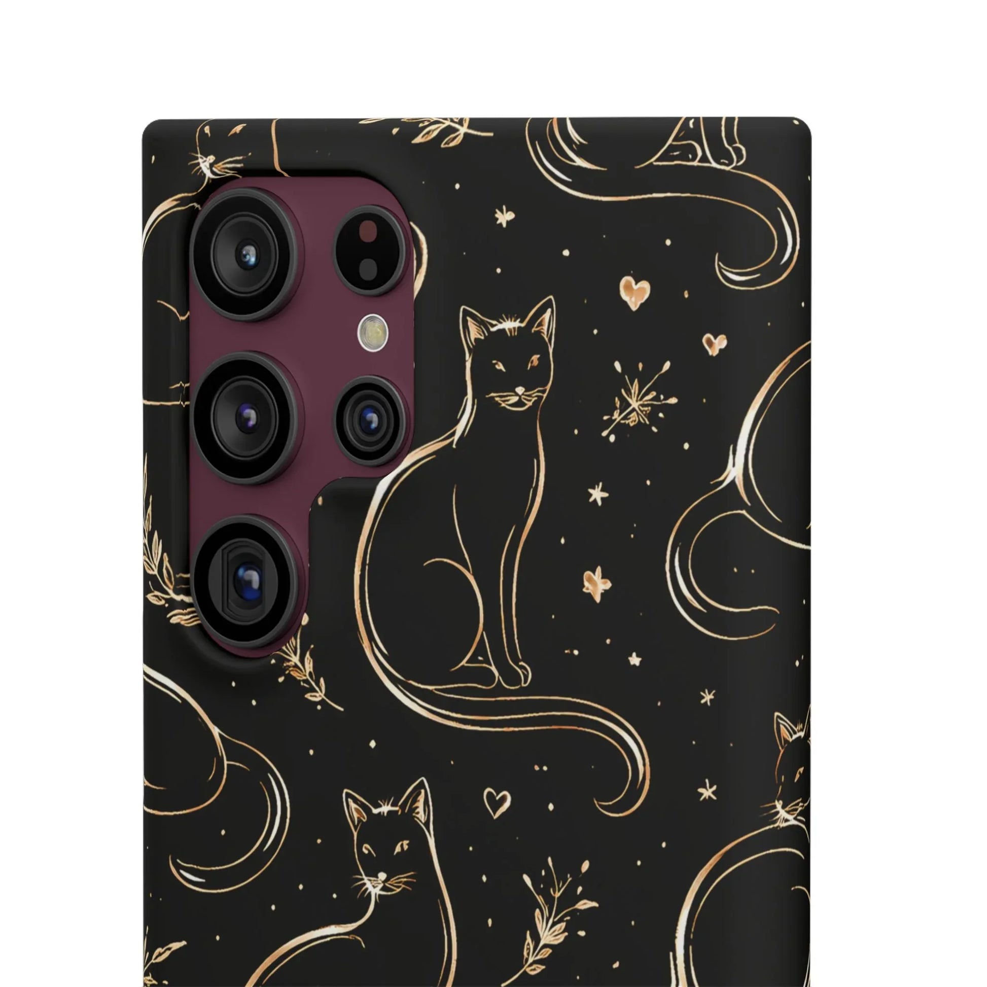 Golden Cat Pattern Phone Case for iPhone 11–17 & Galaxy S21–S25 - KARARMDESIGN