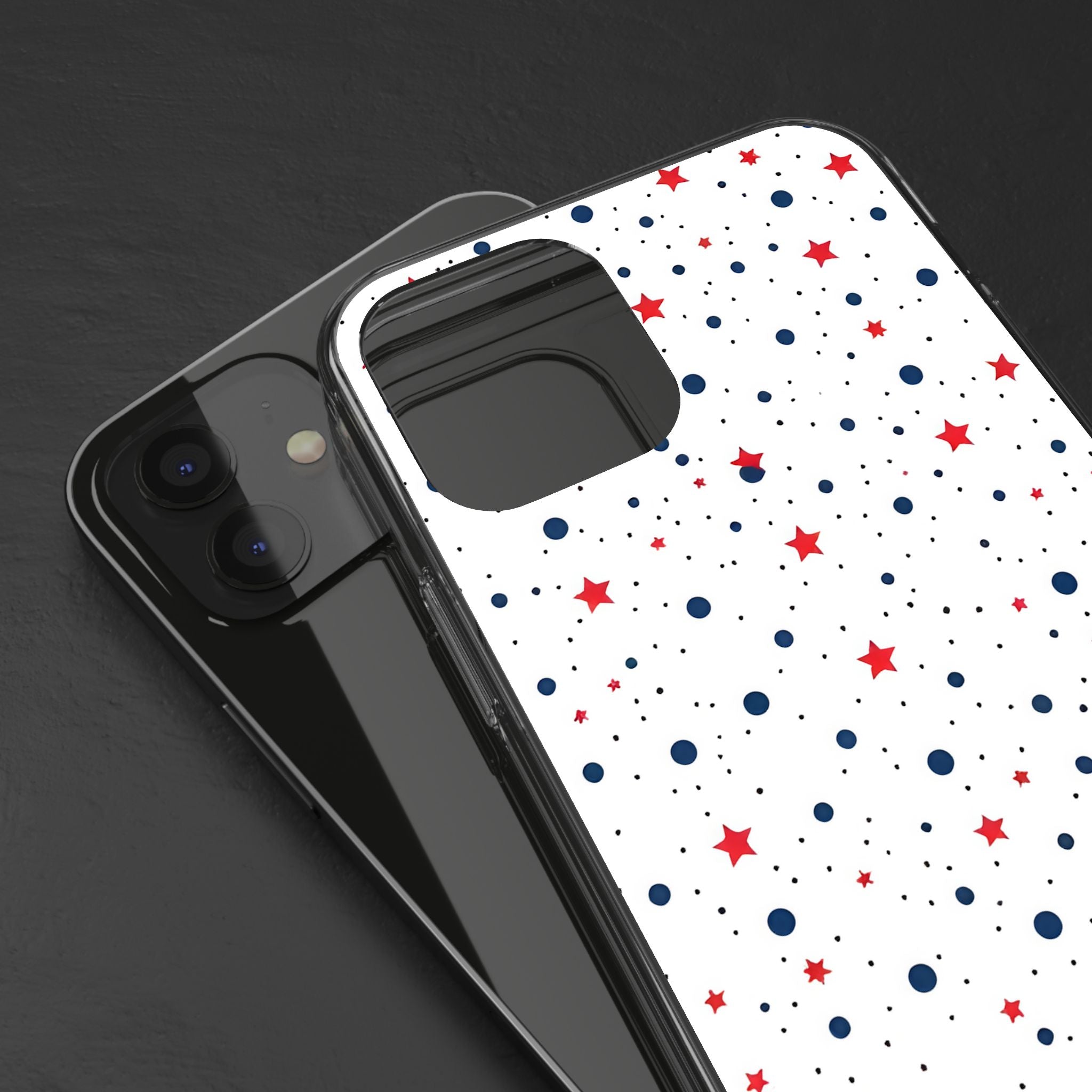 White Polka Dot & Stars Clear Case for iPhone & Samsung