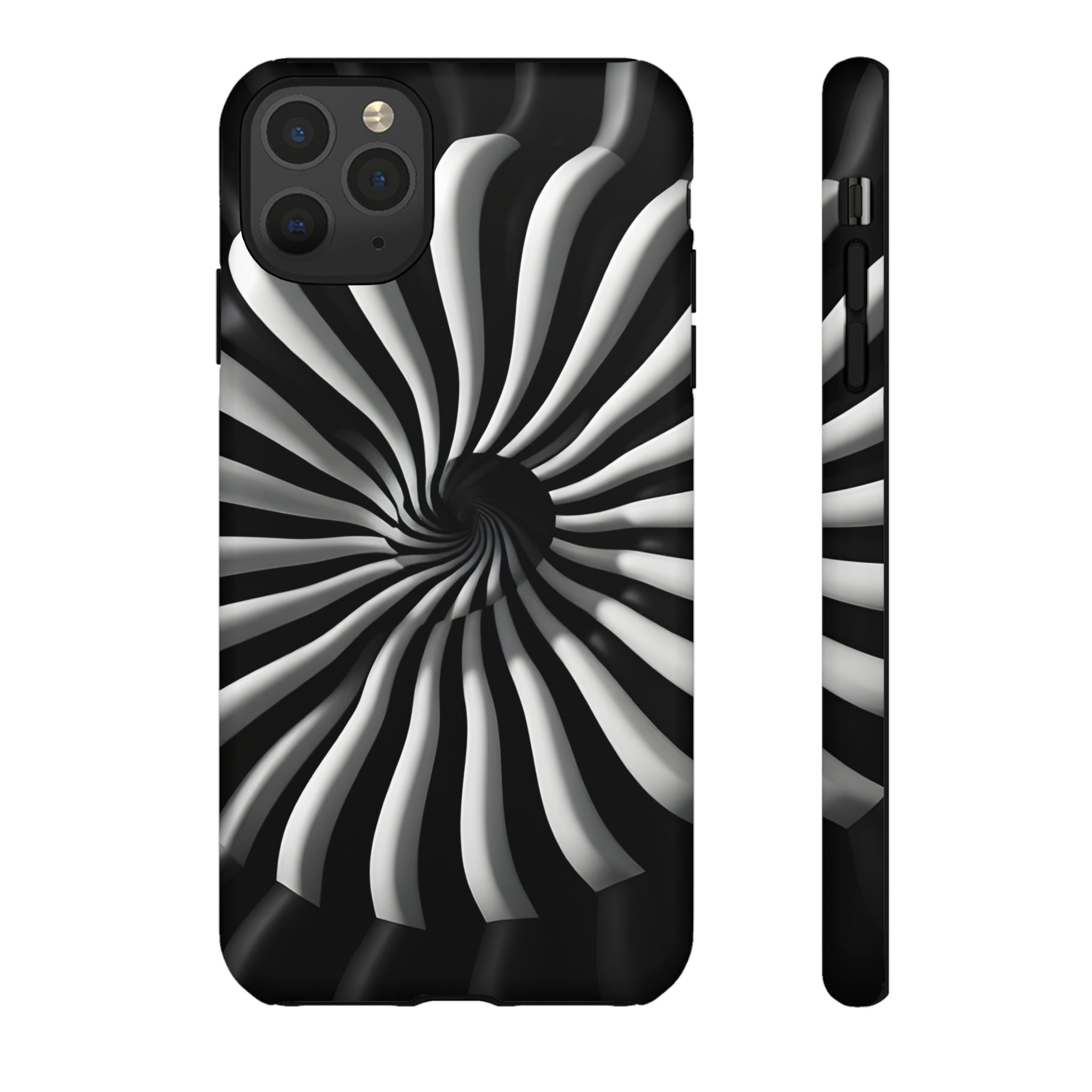 Hypnotic Black and White Spiral Phone Case – Optical Illusion Design for iPhone & Galaxy