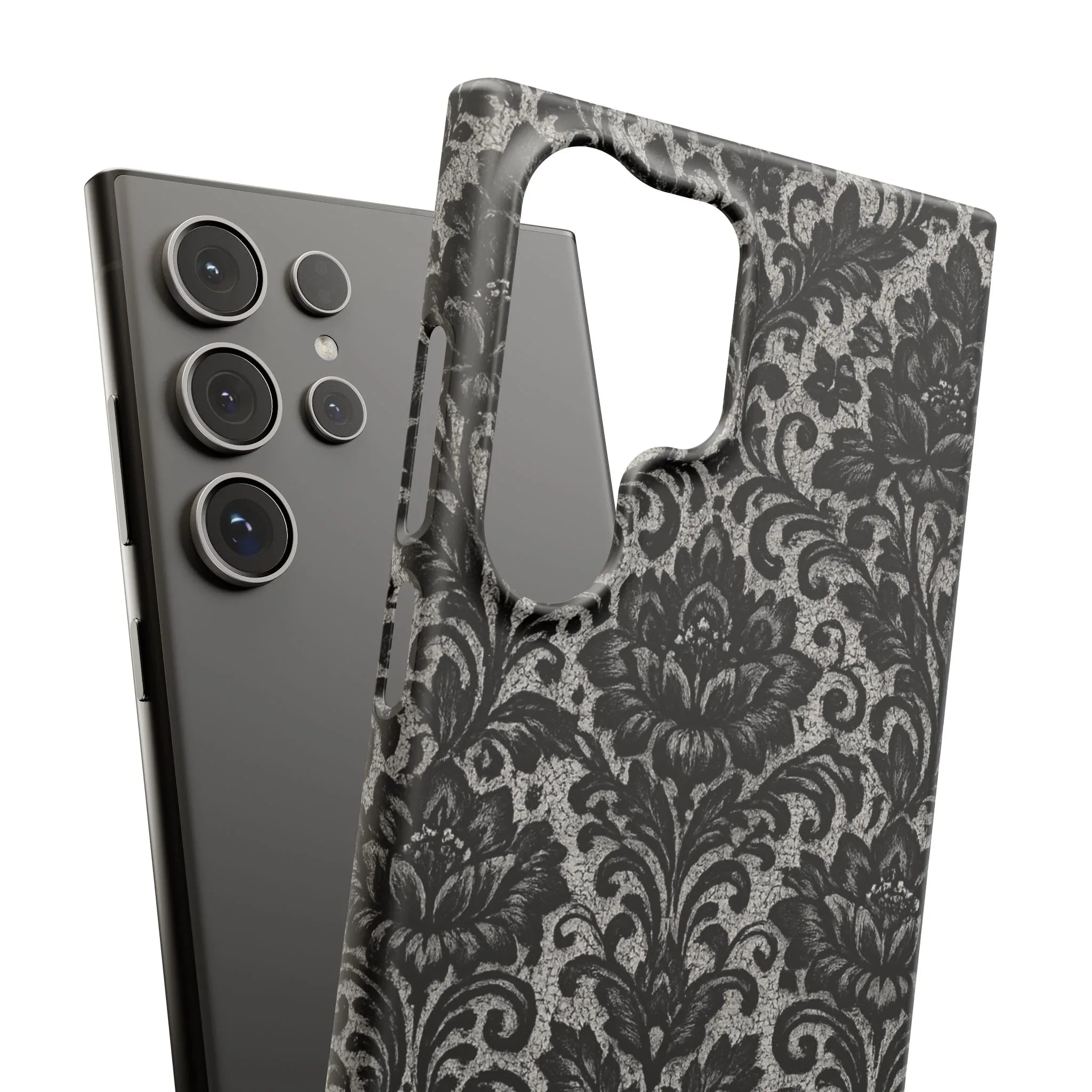 Black Damask Floral Phone Case for iPhone 11-17 and Galaxy S20-S25 - KARARMDESIGN